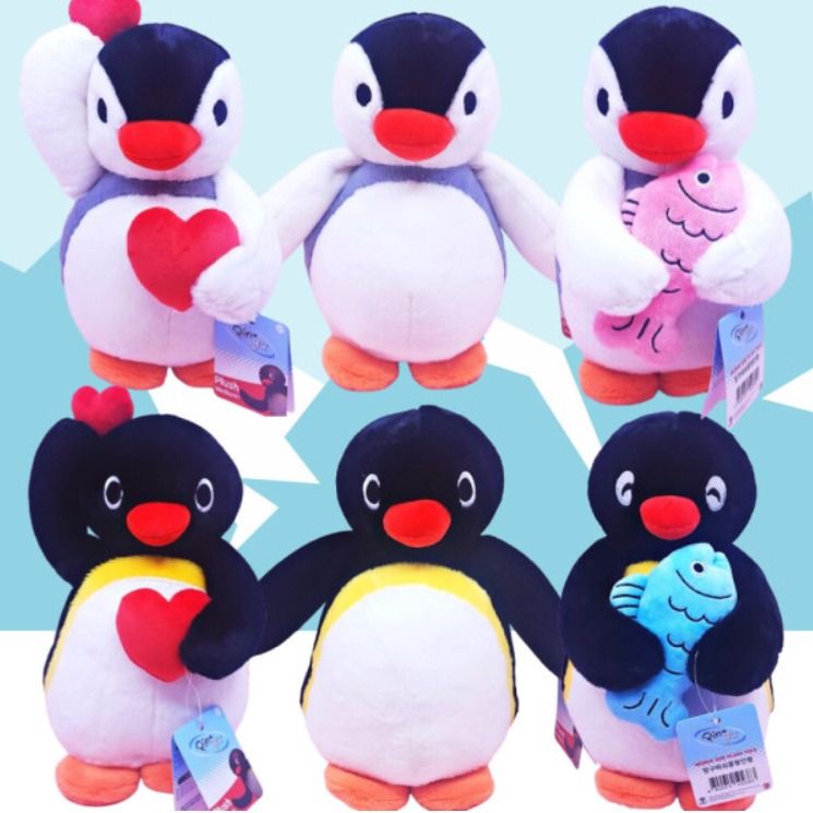 韓國正版授權 企鵝家族Pingu Pinga 抱抱愛心 貪吃小魚 玩偶 娃娃 25公分高