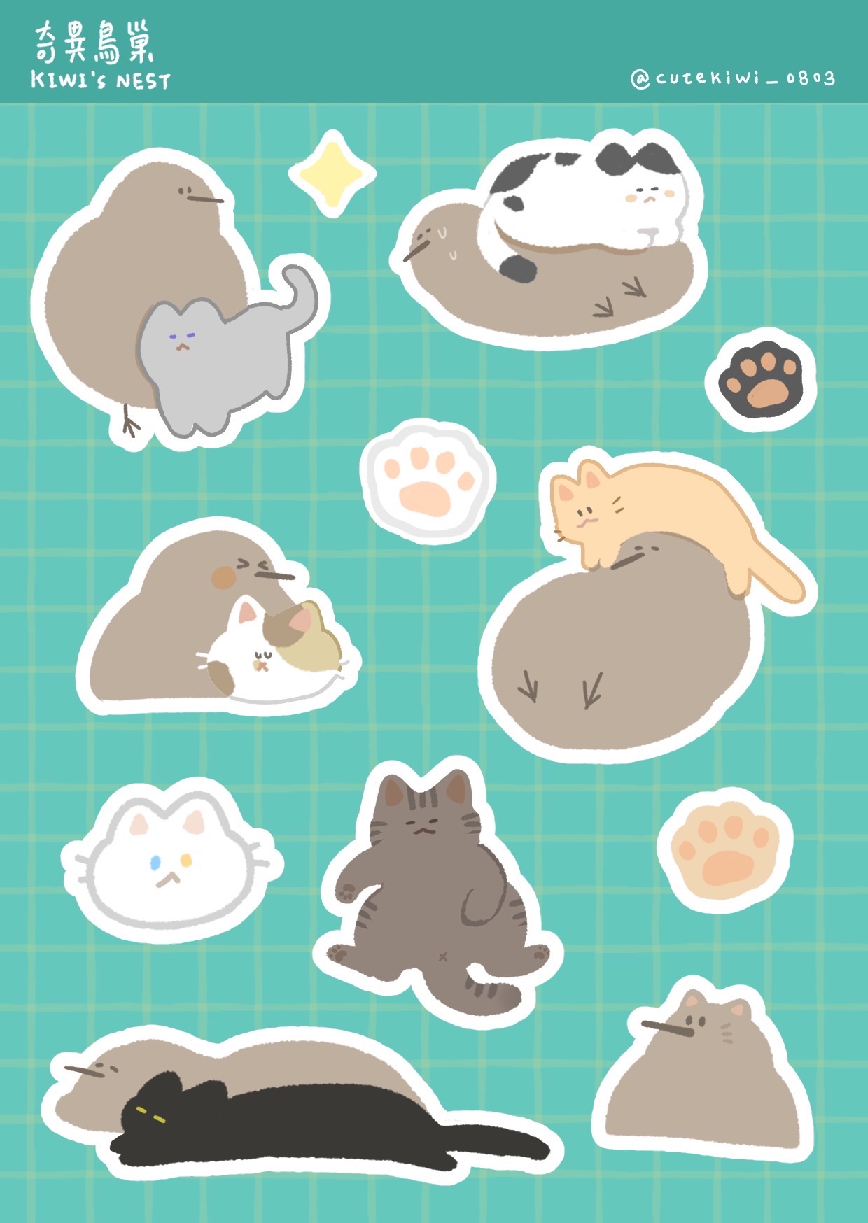 貓貓與鳥一整張貼紙