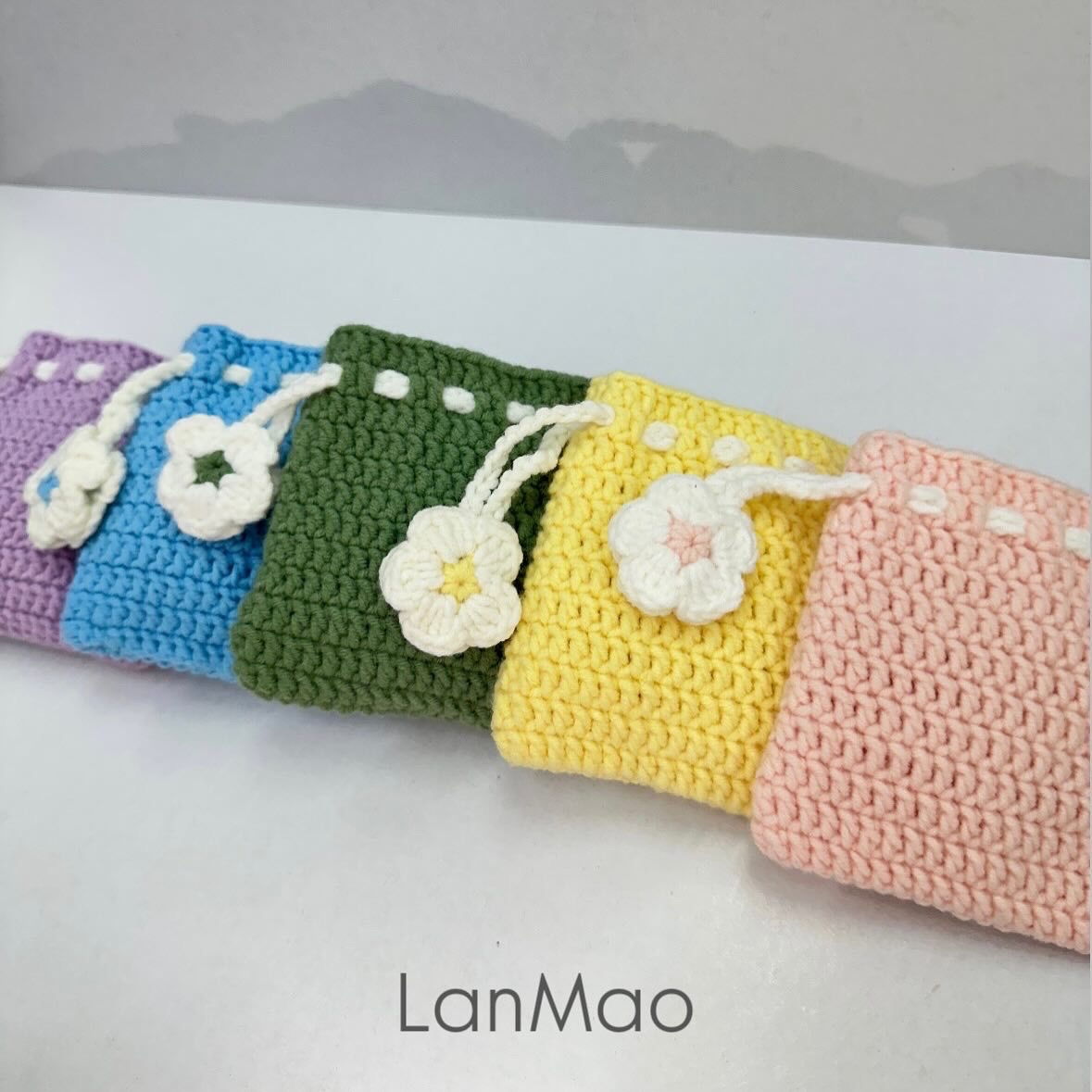 【LanMao三聲ˇ懶】毛線小束口袋｜花花束口袋｜萬用束口袋｜毛線收納袋｜手工毛線編織🧶｜可愛毛線編織｜送禮首選🎁