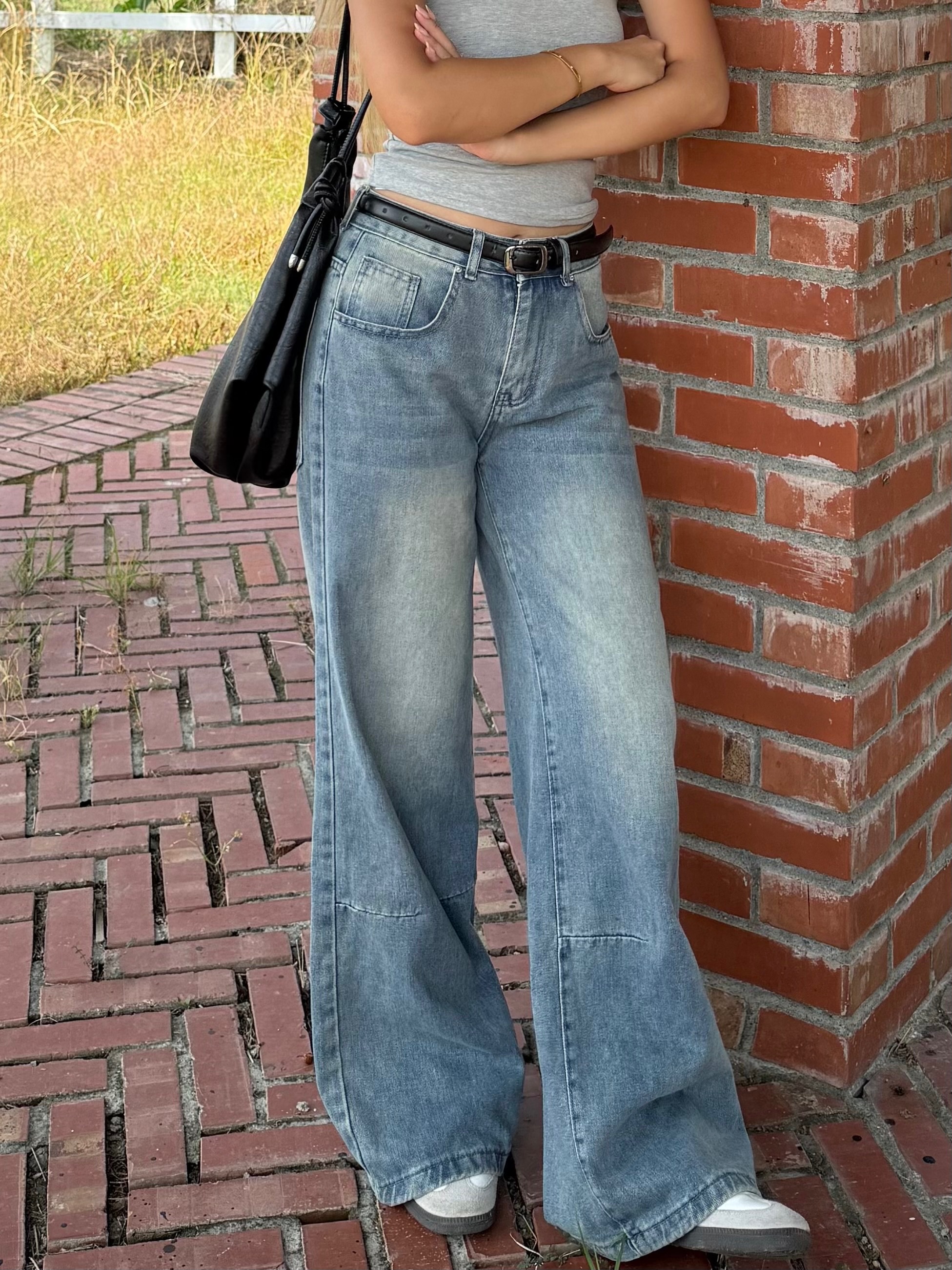 必收牛仔清單🧾👖🌊 美式 復古 慵懶  百搭 做舊 水洗低腰牛仔褲 落地牛仔褲