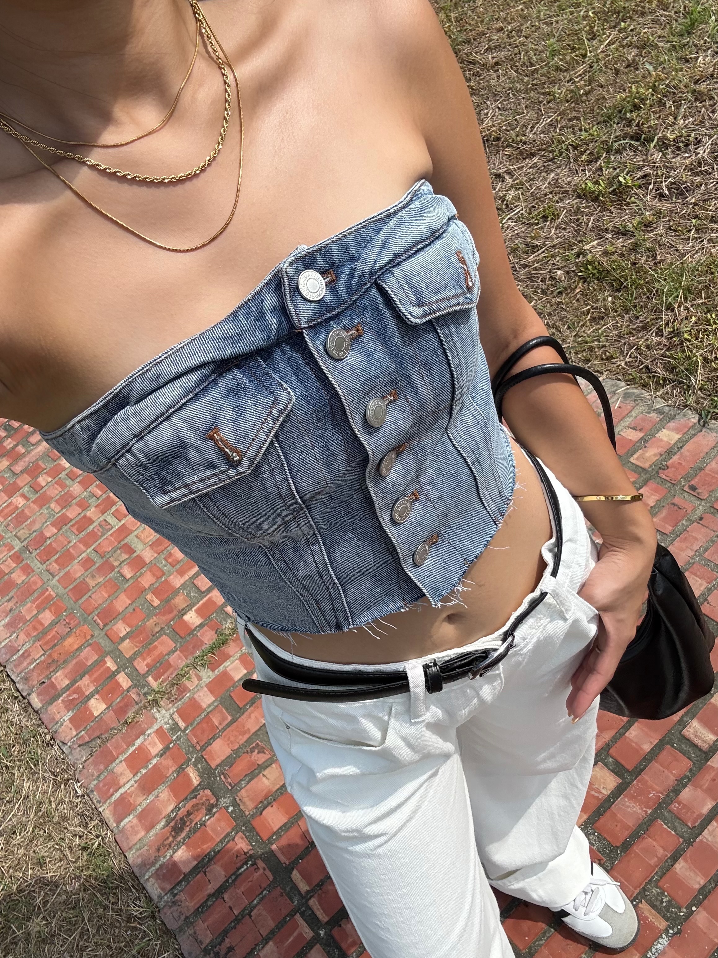 Rodeo Chic🌵🤠👖美式 復古 辣妹 短版 牛仔平口馬甲上衣