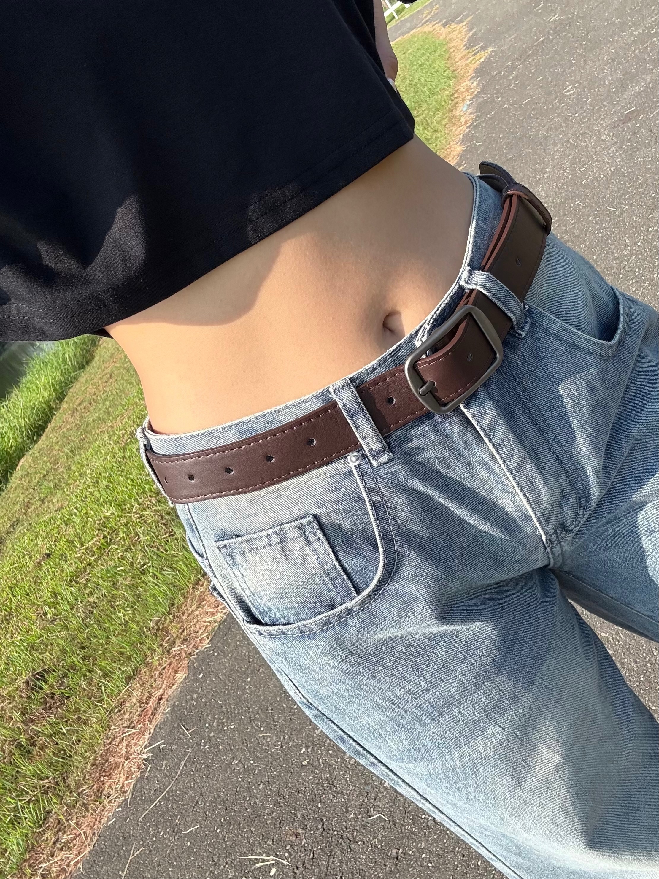 低腰辣妹牛仔不能少它🤎 簡約 復古 街拍 百搭 皮帶 美拉德 棕色皮帶