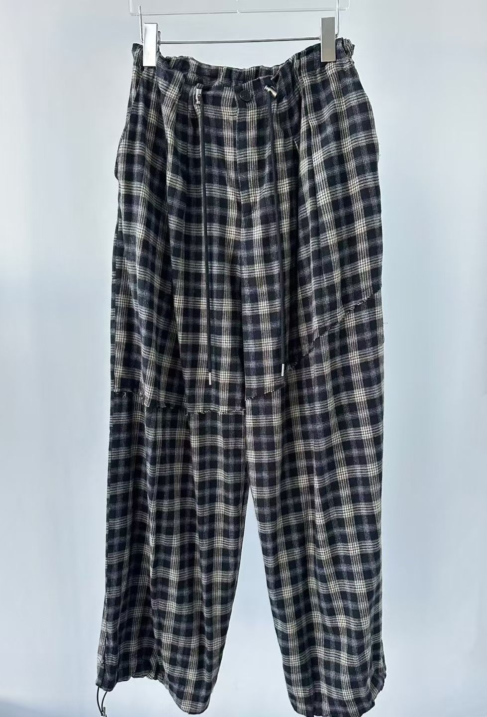 【咕G歐妮】現貨～正韓oversize格紋長褲 格子寬褲  抽繩腰頭褲管設計 寬鬆版型 率性街頭風 韓國東大門流行女裝