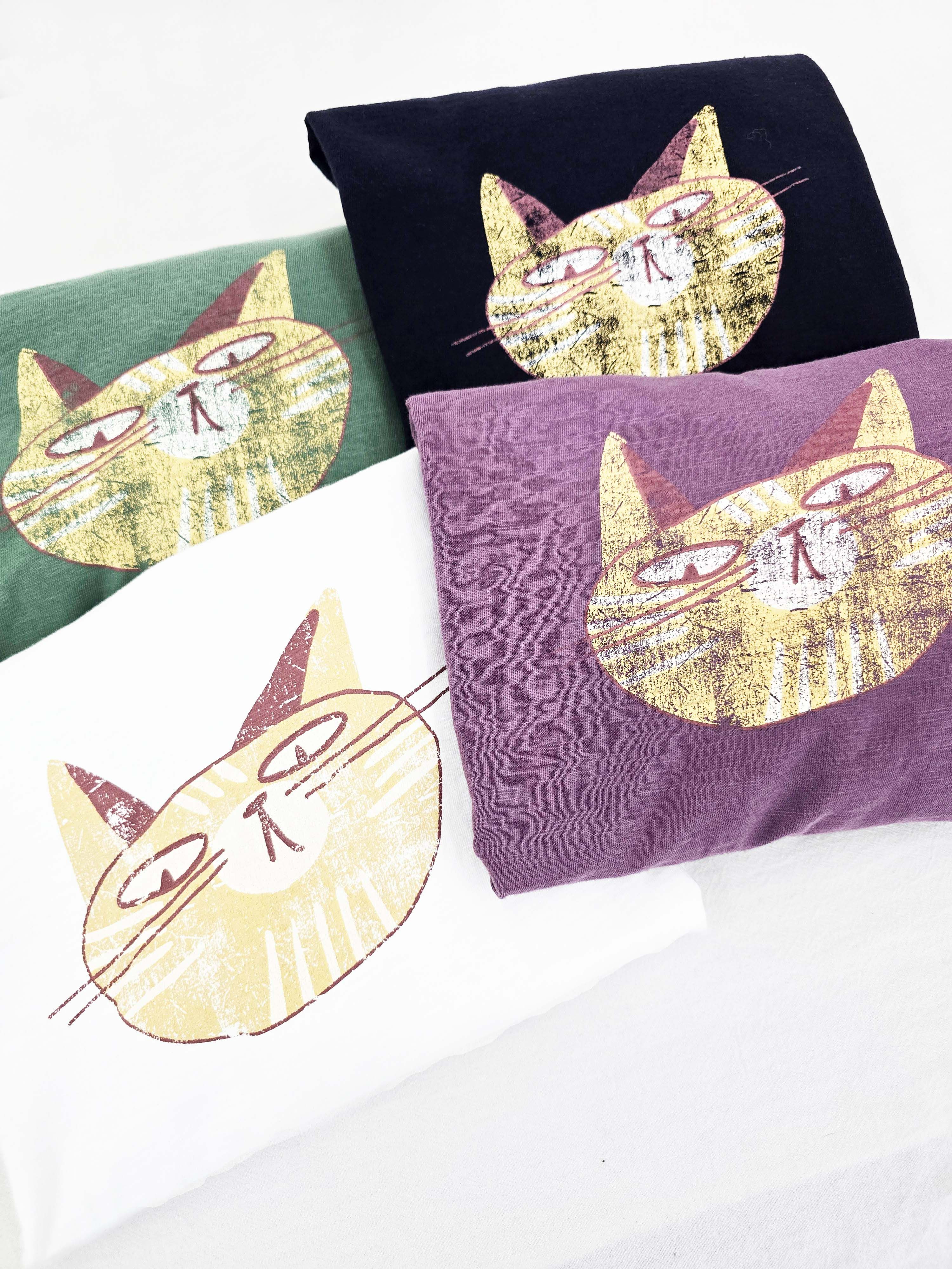 【咕G歐妮】現貨。正韓假兩件貓咪T恤（4色） 厭世貓長袖T恤 寬鬆純棉上衣 可愛圖T 百搭棉T 東大門流行女裝 韓國製