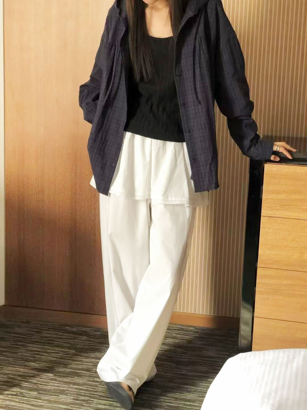 【咕G歐妮】現貨~正韓假兩件長褲（2色）  鬆緊腰長褲 裙褲 褲裙 疊穿屁簾 裙簾 層次感穿搭 韓國製流行女裝