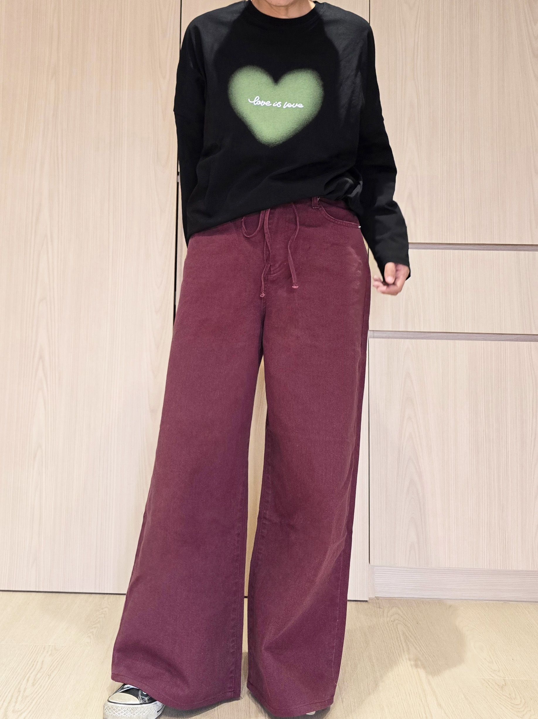 【咕G歐妮】現貨～正韓抽繩腰素色長褲（5色） 綁帶闊腿褲 落地寬褲 休閒褲 牛仔褲 丹寧褲 韓國製 東大門流行女裝