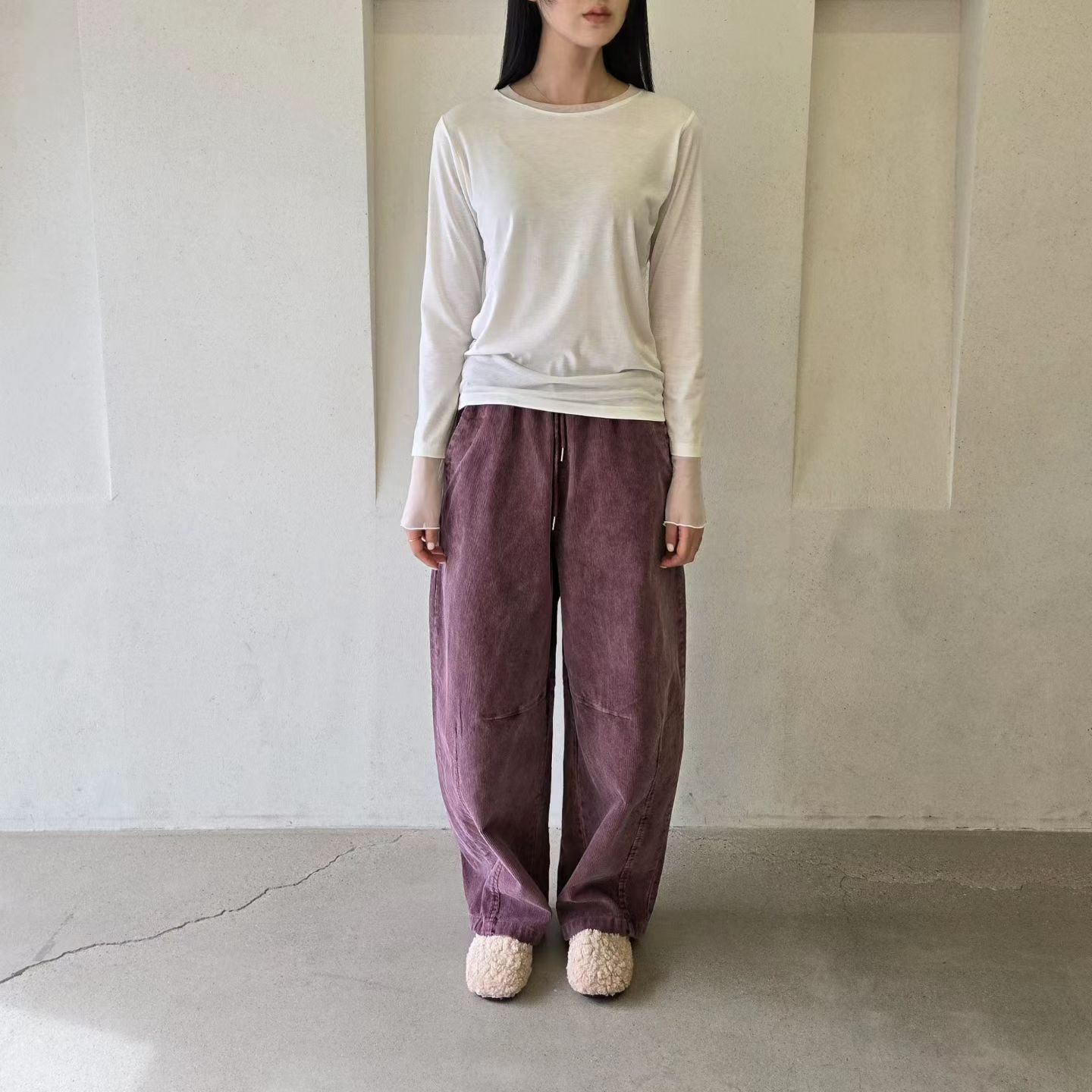 《咕G歐妮》正韓現貨。冬季必備假兩件層次打底單穿兩穿上衣（3色） 疊穿內搭長袖素色T恤 透膚雪紡 彈性柔軟 韓國製