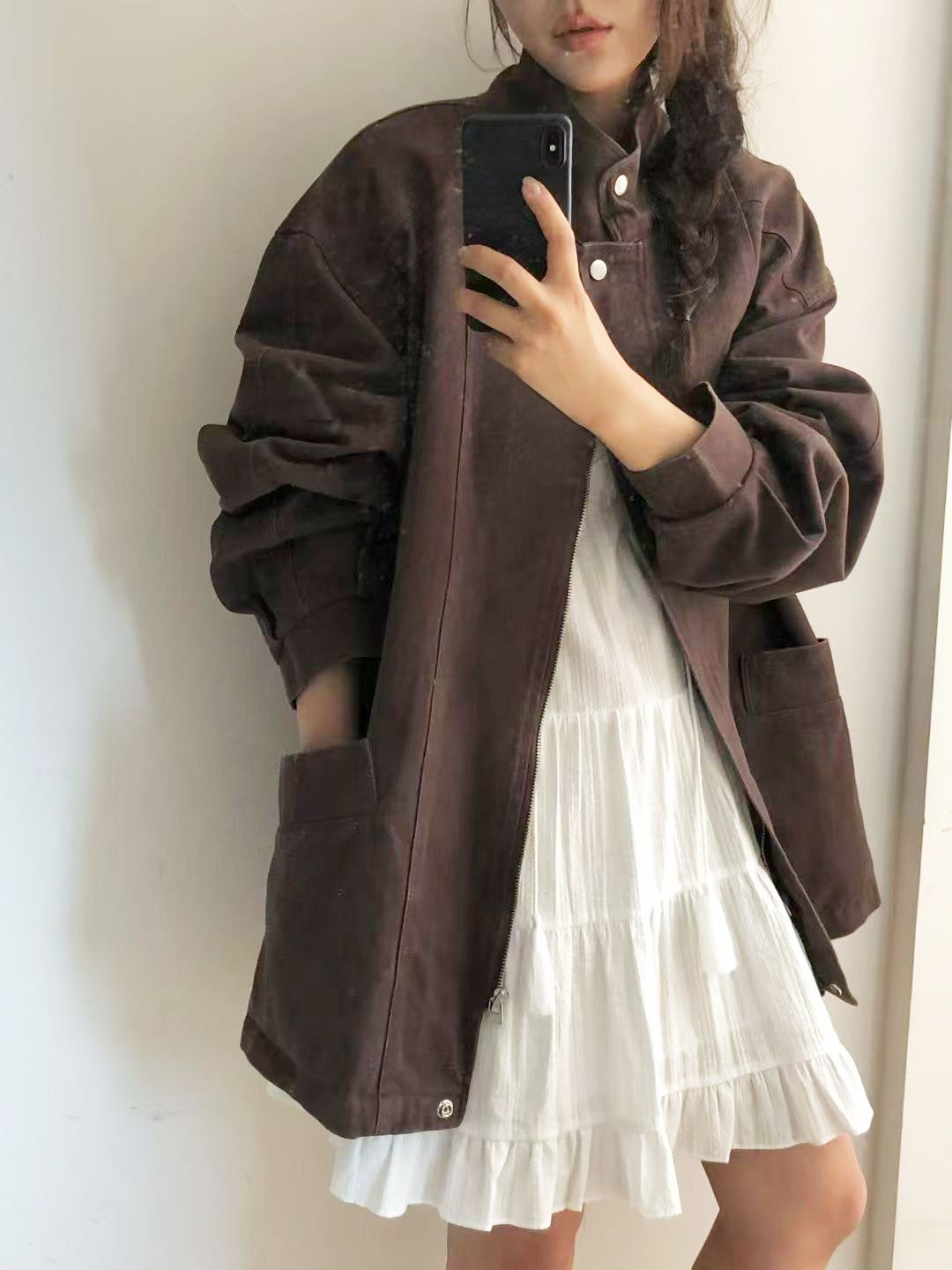 【咕G歐妮】正韓現貨。中長版外套（4色） 棉質外套大衣 夾克 風衣外套 迷彩外套 男朋友風格 韓國製流行女裝