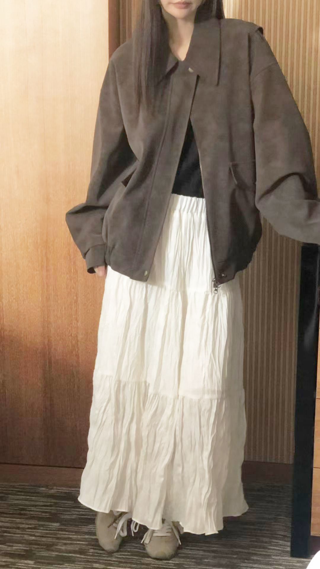 【咕G歐妮】現貨。正韓鬆緊腰皺褶長裙（2色）  蛋糕裙 皺皺裙 質感穿搭 氣質飄逸長裙 韓國製 東大門流行女裝