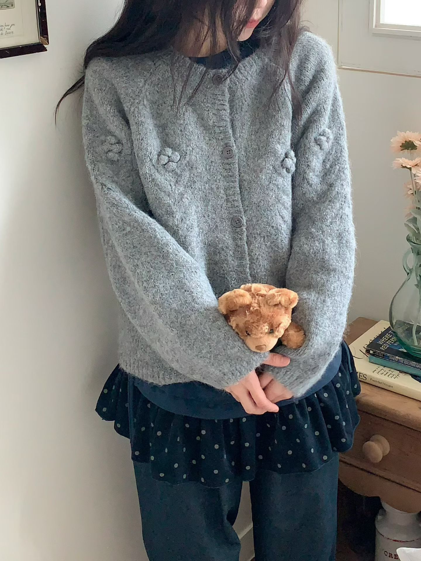 【咕G歐妮】正韓現貨。60%羊毛混紡針織外套（3色） 可愛氣質毛衣開襟衫  連袖開襟毛衣 百搭軟糯針織衫 韓國製流行女裝