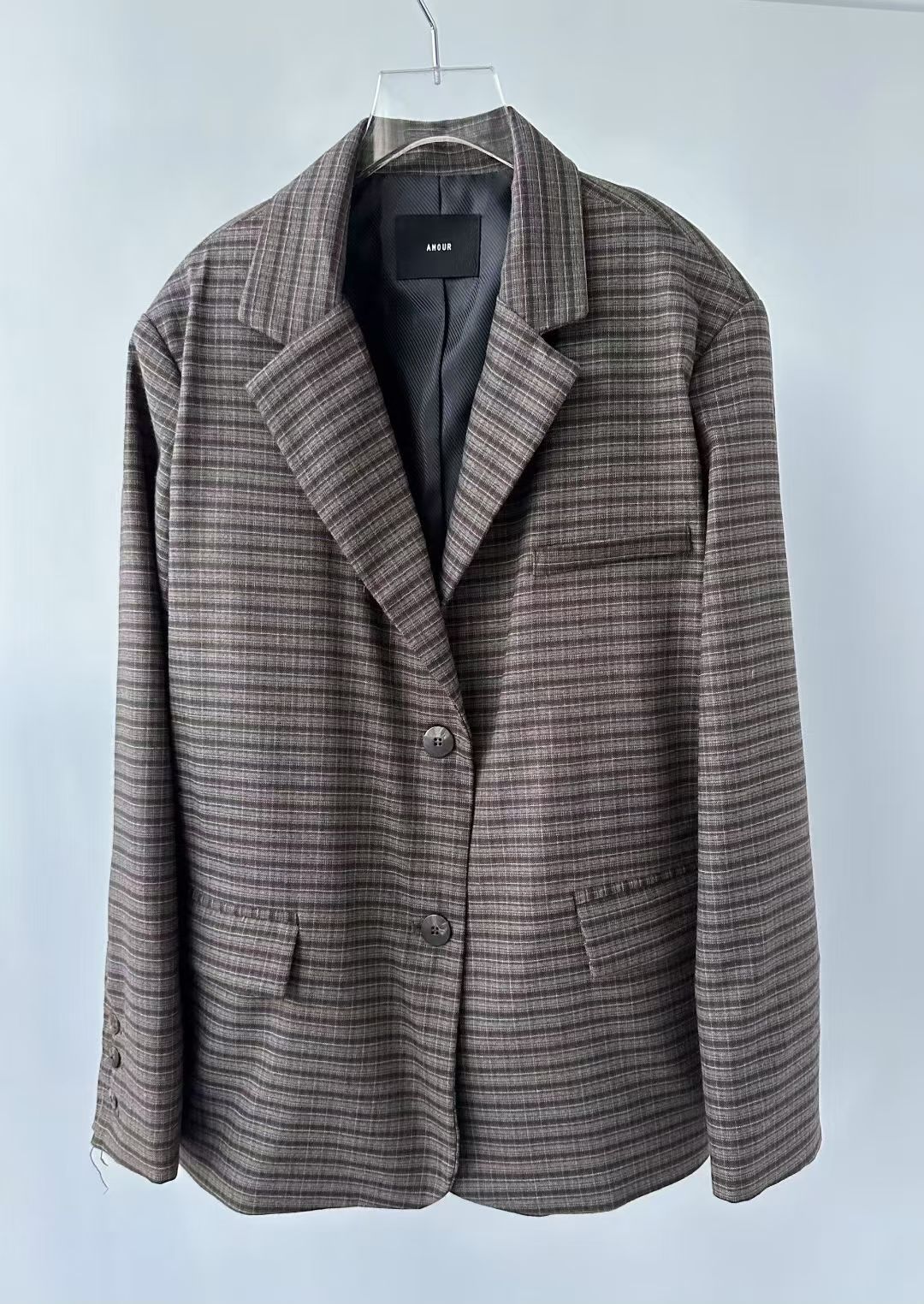 《咕G歐妮》正韓現貨。復古格紋西裝外套 學院風開釦外套 英倫風西裝外套 韓式復古格子外套 韓國製流行女裝