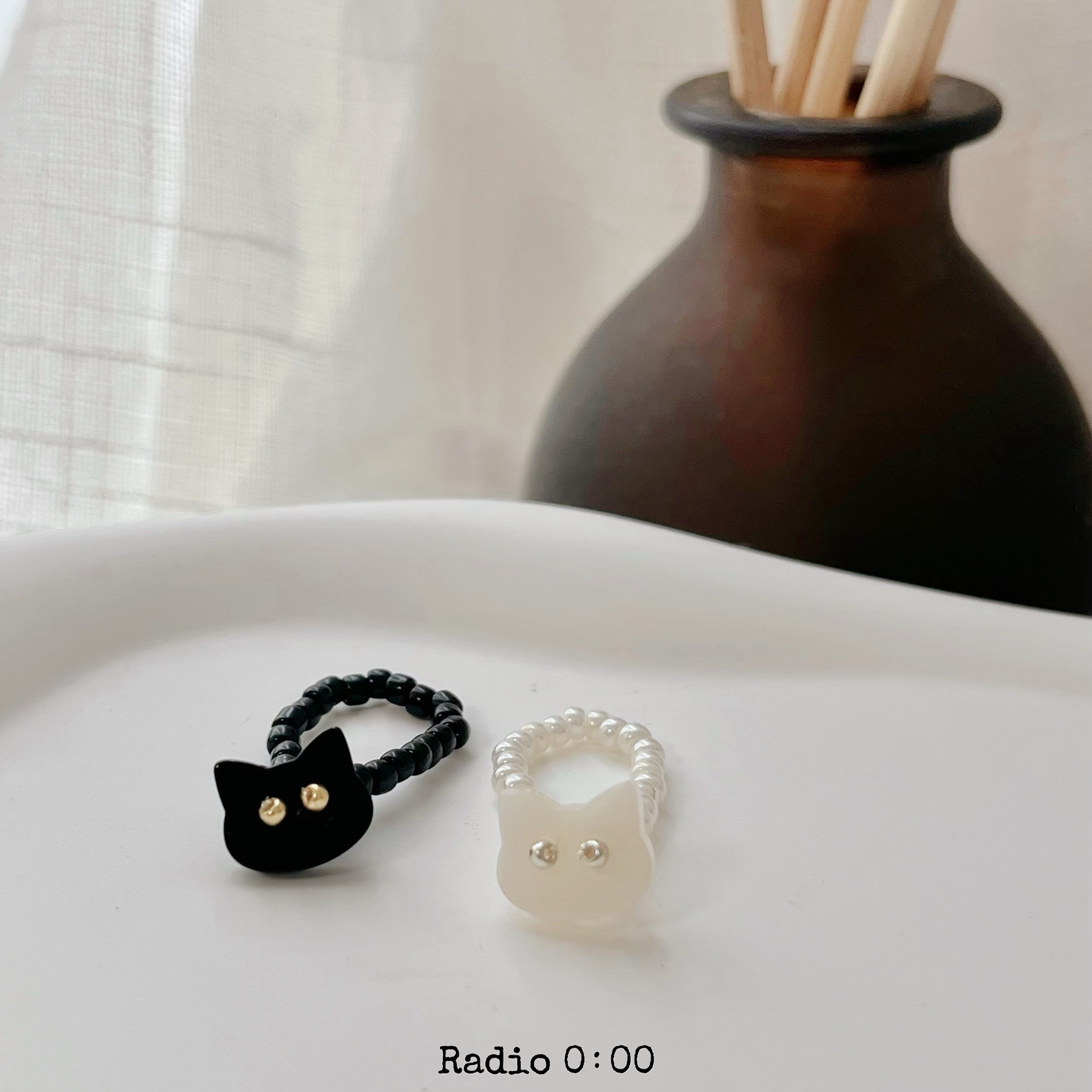 A01黑白療癒小貓 彈力戒指