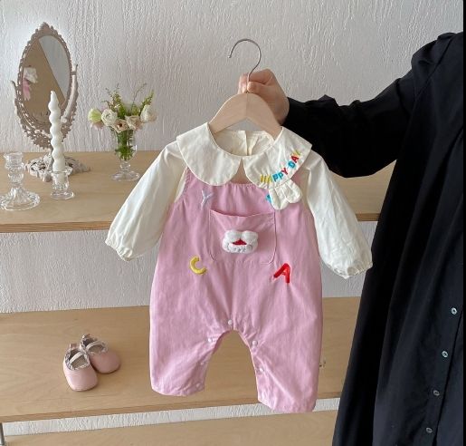 秋季預購-【字母繡花上衣背帶褲兩件套】-A00004