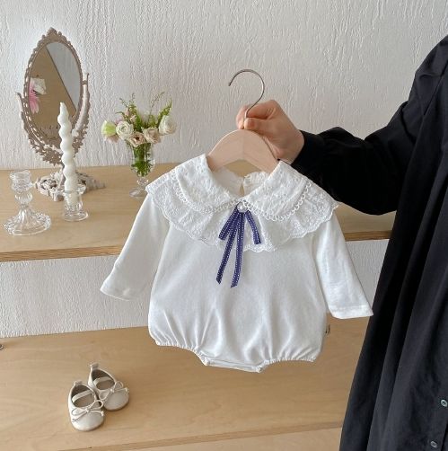 秋季預購-【珍珠蕾絲領包屁哈衣】-A00005