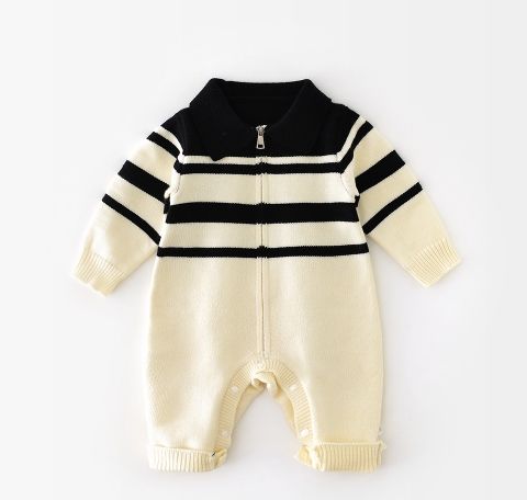 秋季預購-【海軍風黑白條紋連身哈衣】-A00010
