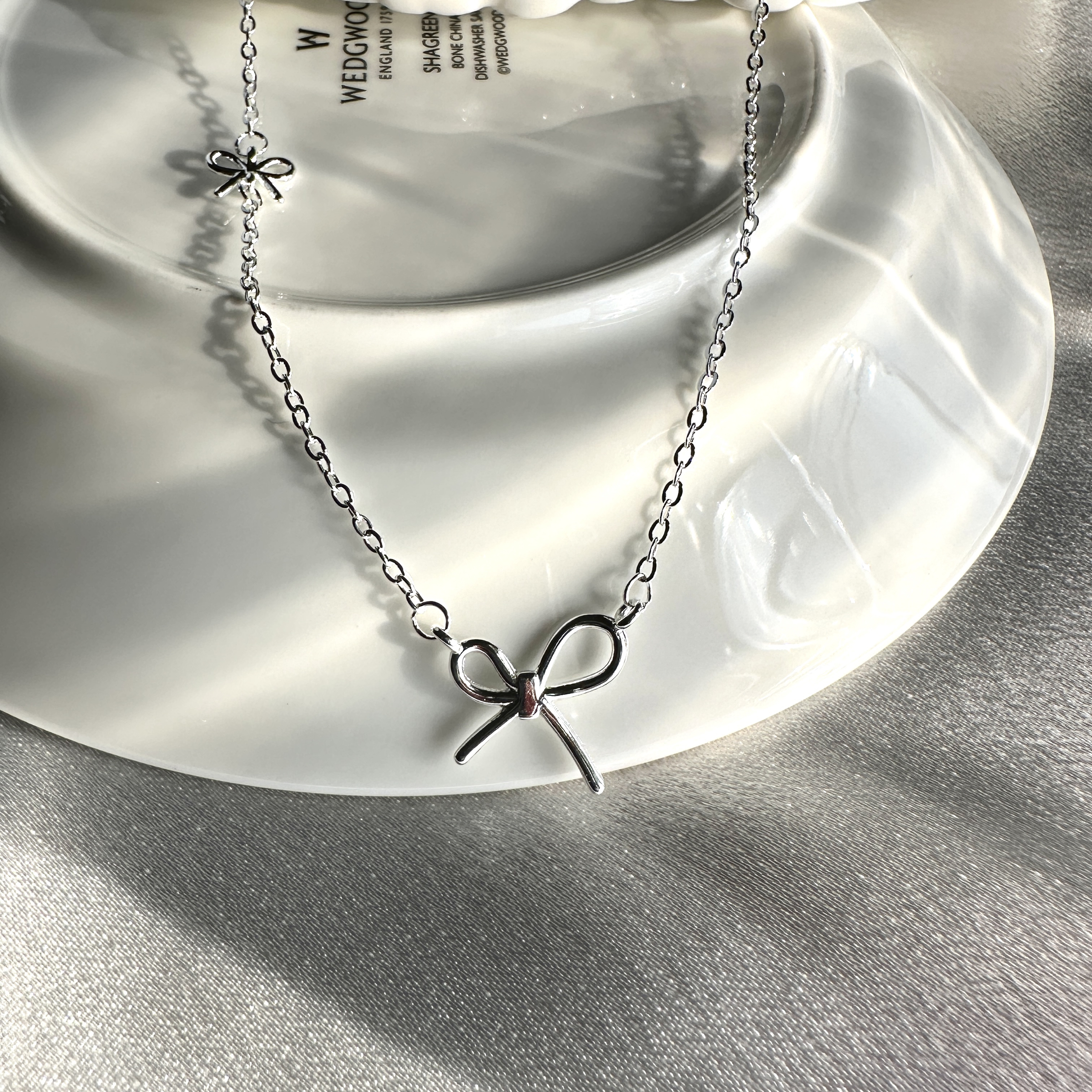 𝐍𝐎𝐖𝐀𝐃𝐀𝐘𝐒 | [925純銀]不對稱甜美雙蝴蝶結項鍊 韓系 甜美 nowadays