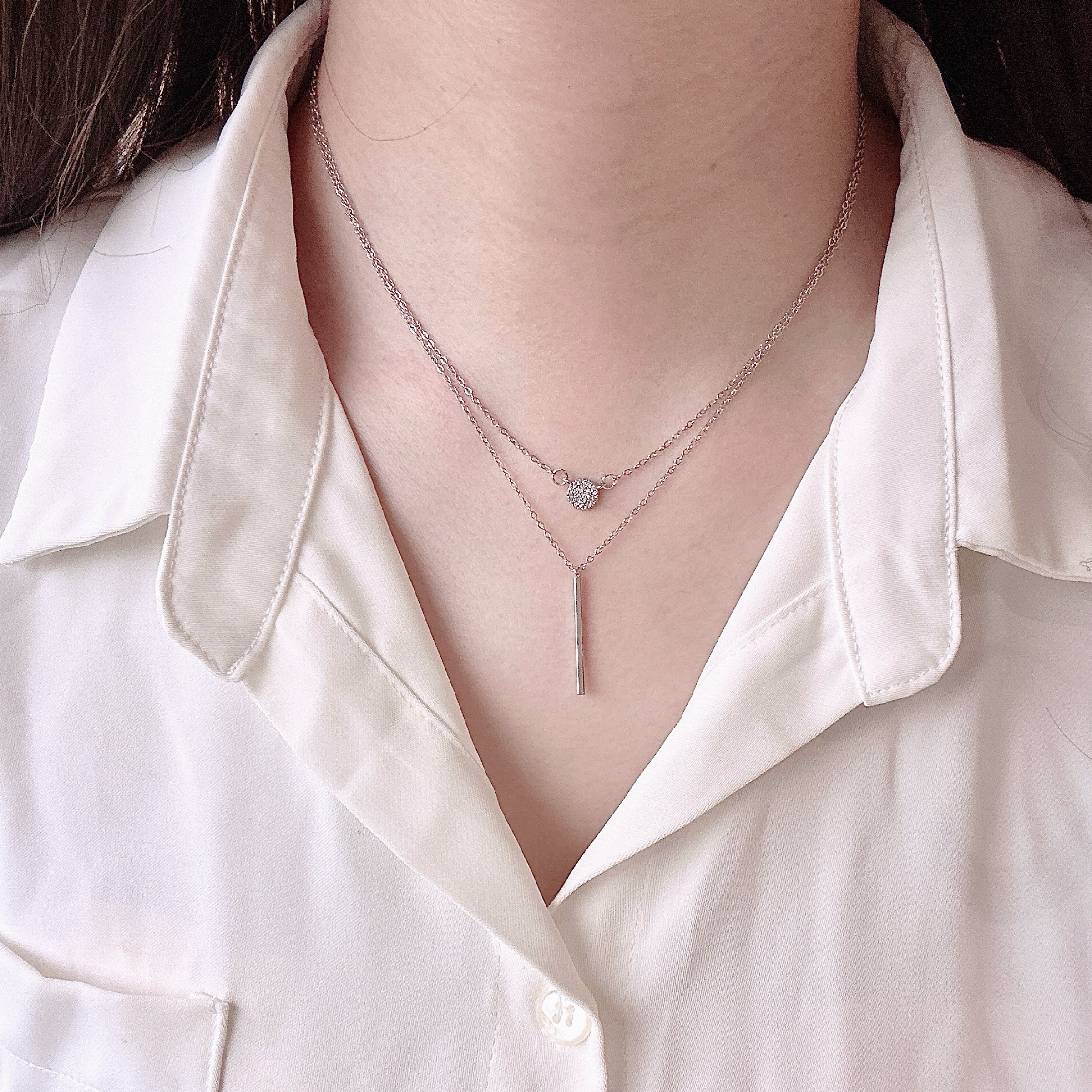 𝐍𝐎𝐖𝐀𝐃𝐀𝐘𝐒｜[316L醫療鋼]圓與直 輕鑽質感疊戴項鍊 醫療鋼 項鍊 nowadays