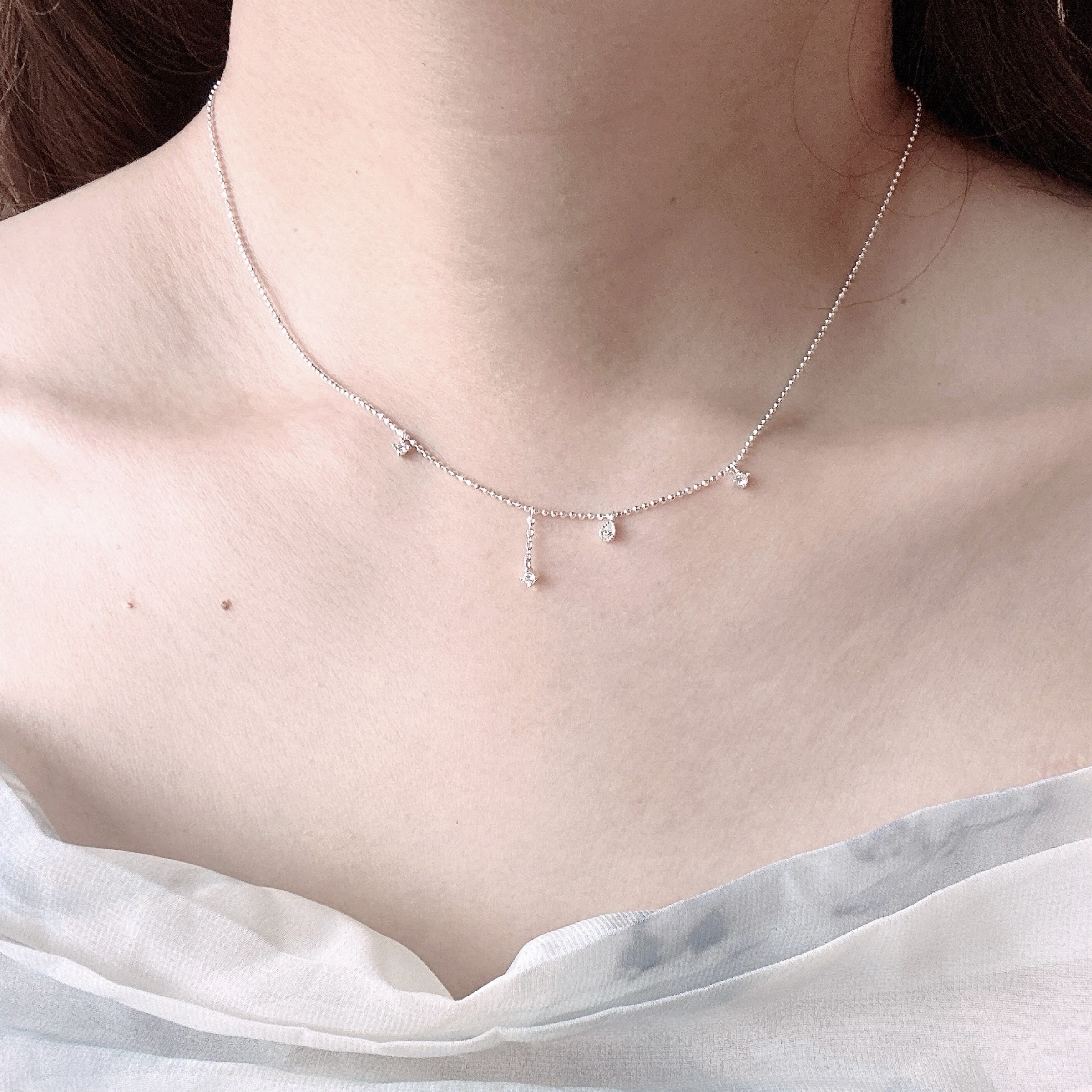 𝐍𝐎𝐖𝐀𝐃𝐀𝐘𝐒｜[925純銀]白洋水滴鋯石鎖骨鍊 項鍊 925純銀 純銀 nowadays