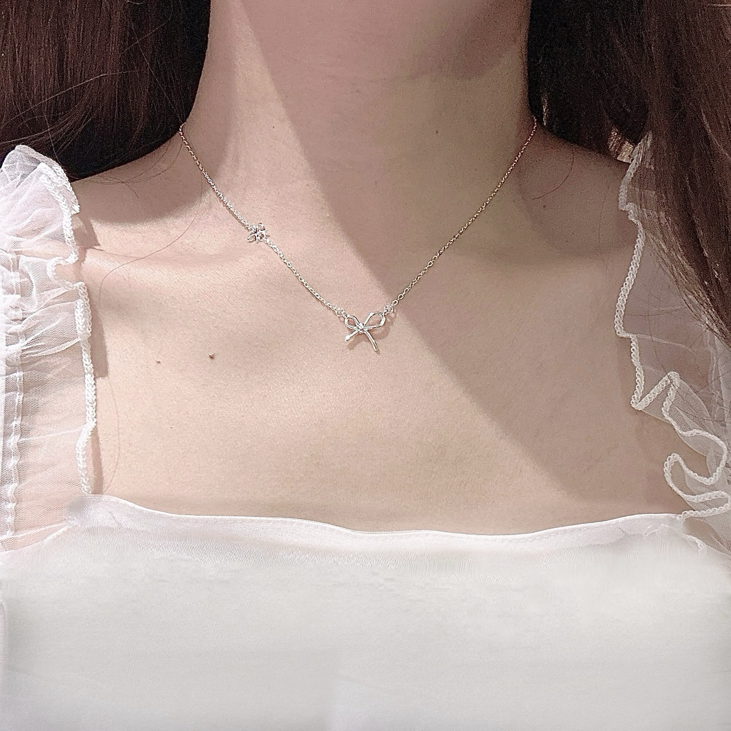 𝐍𝐎𝐖𝐀𝐃𝐀𝐘𝐒 | [925純銀]不對稱甜美雙蝴蝶結項鍊 韓系 甜美 nowadays