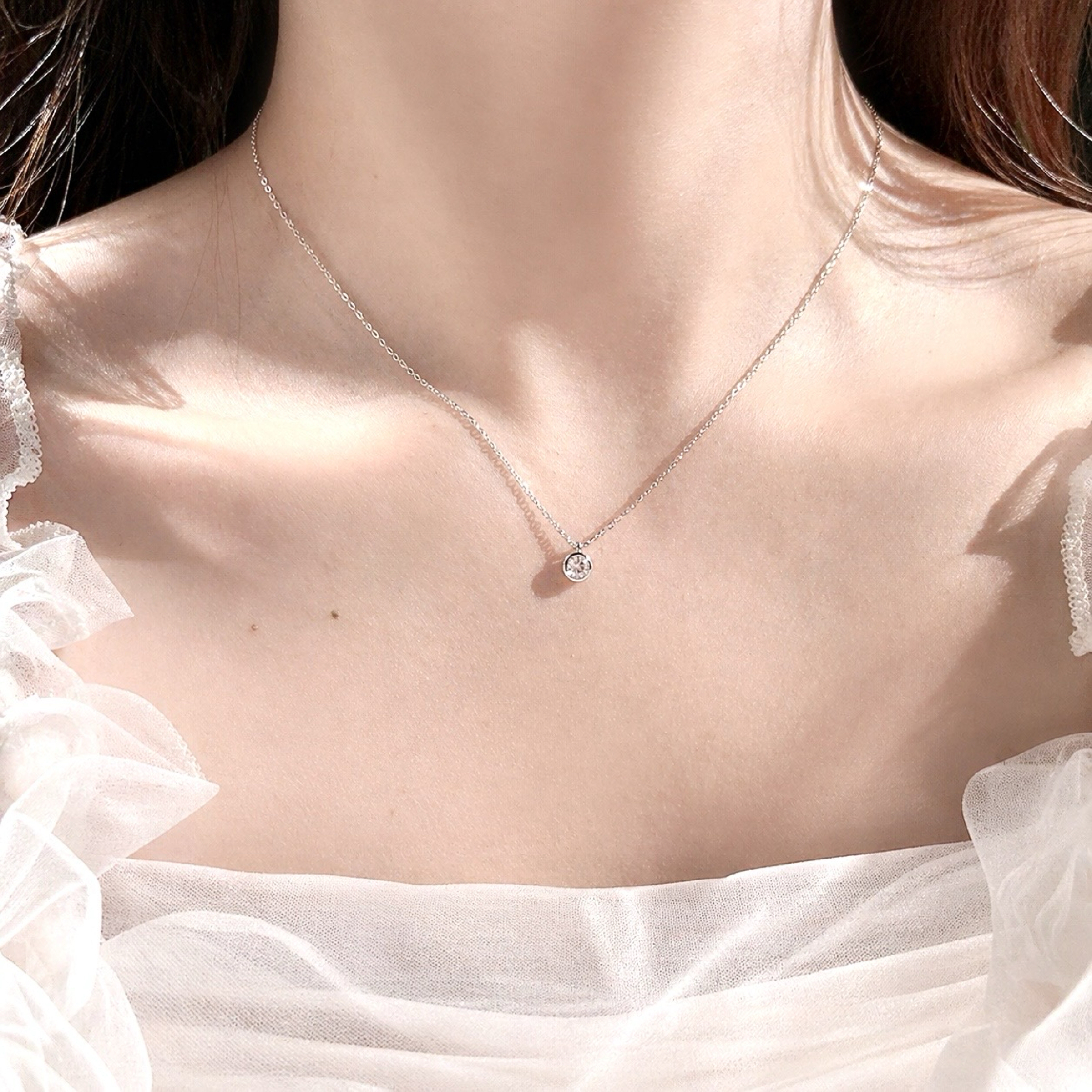 𝐍𝐎𝐖𝐀𝐃𝐀𝐘𝐒｜[925純銀]閃亮銀圓鋯石項鍊 ins風 純銀 925純銀 鋯石 nowadays