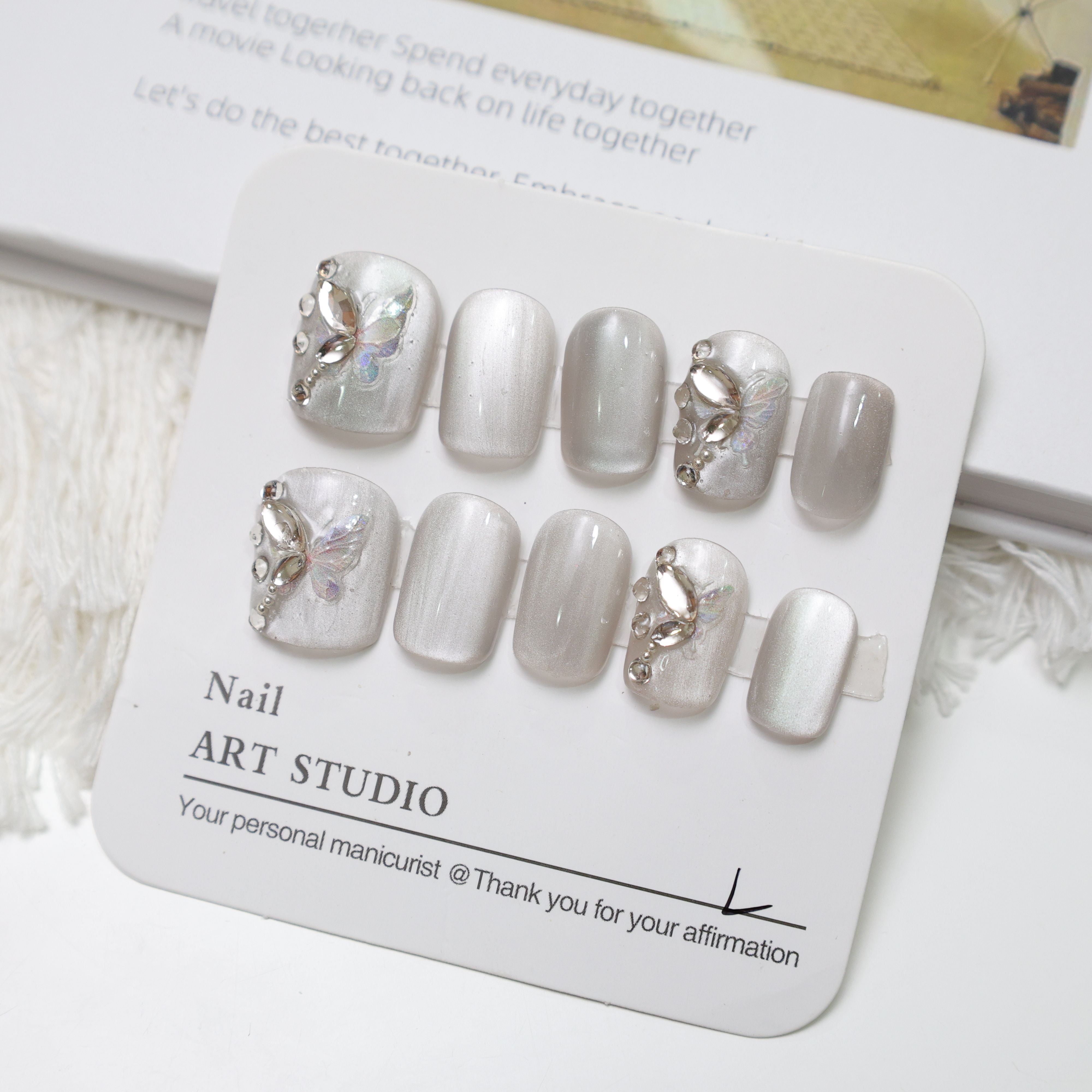 (L 號)手工穿戴甲-01銀蝶