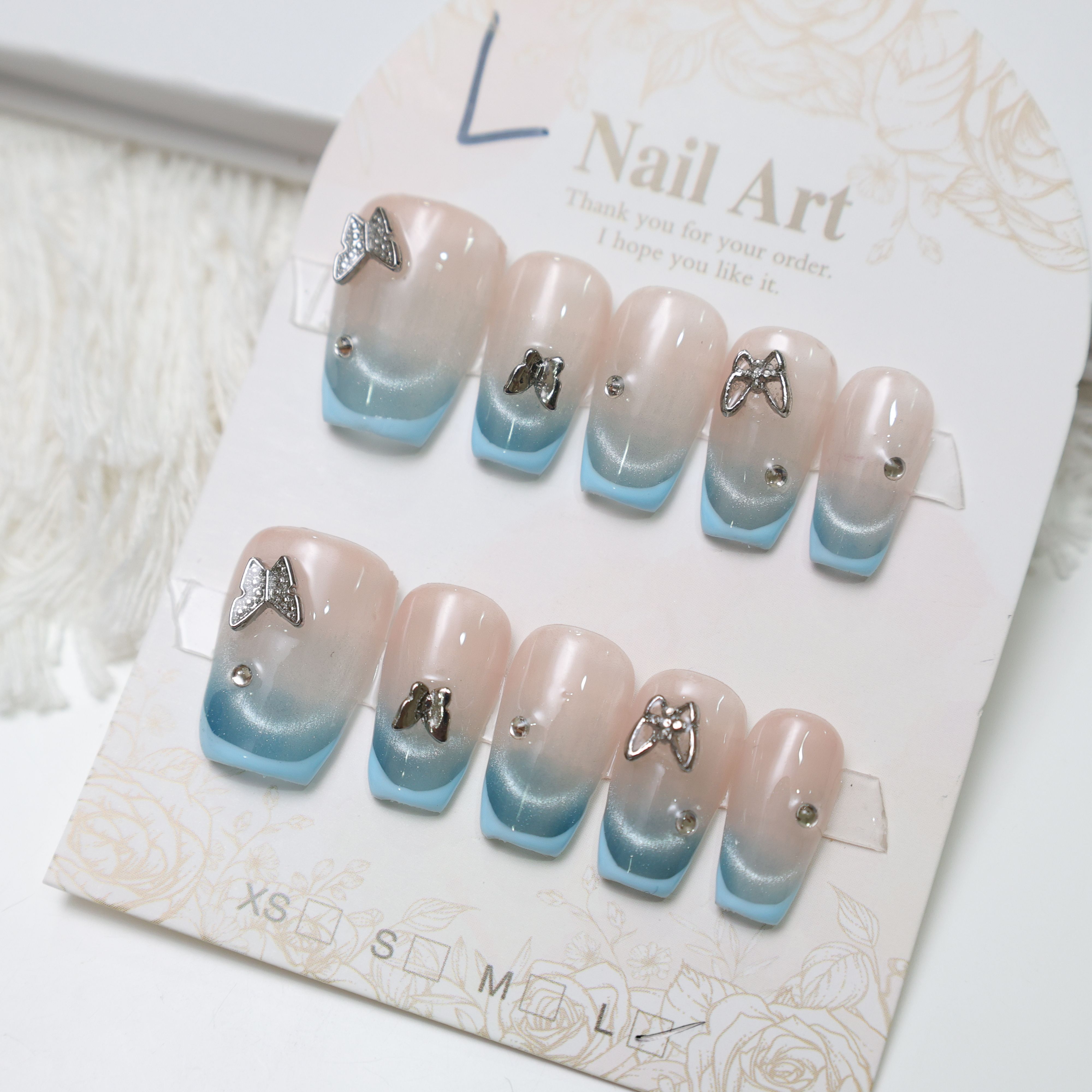 (L 號)半手工穿戴甲-02 藍色秘境