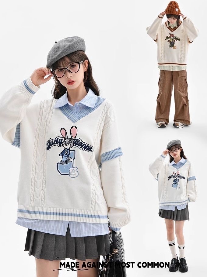 茱蒂尼克V領假兩件毛衣💜🧡