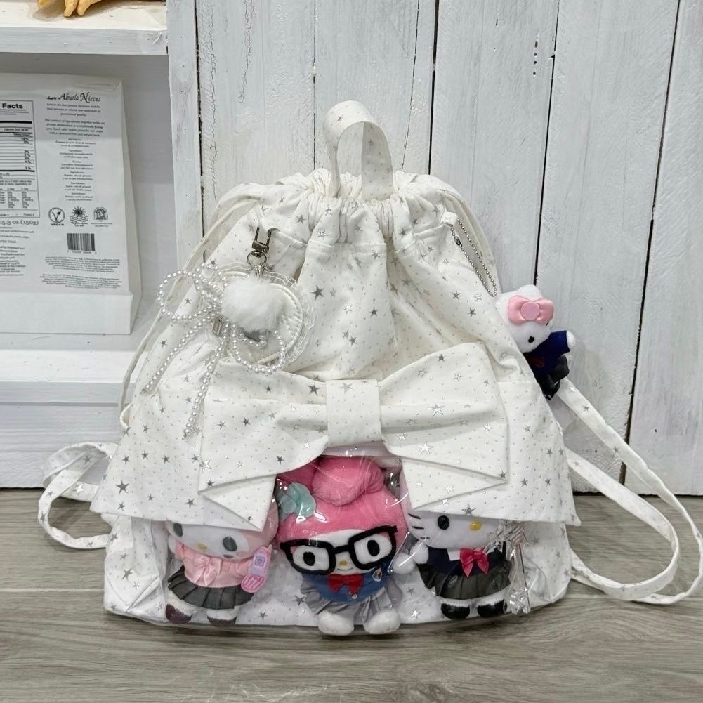 絕美！星星布蝴蝶結抽繩痛包