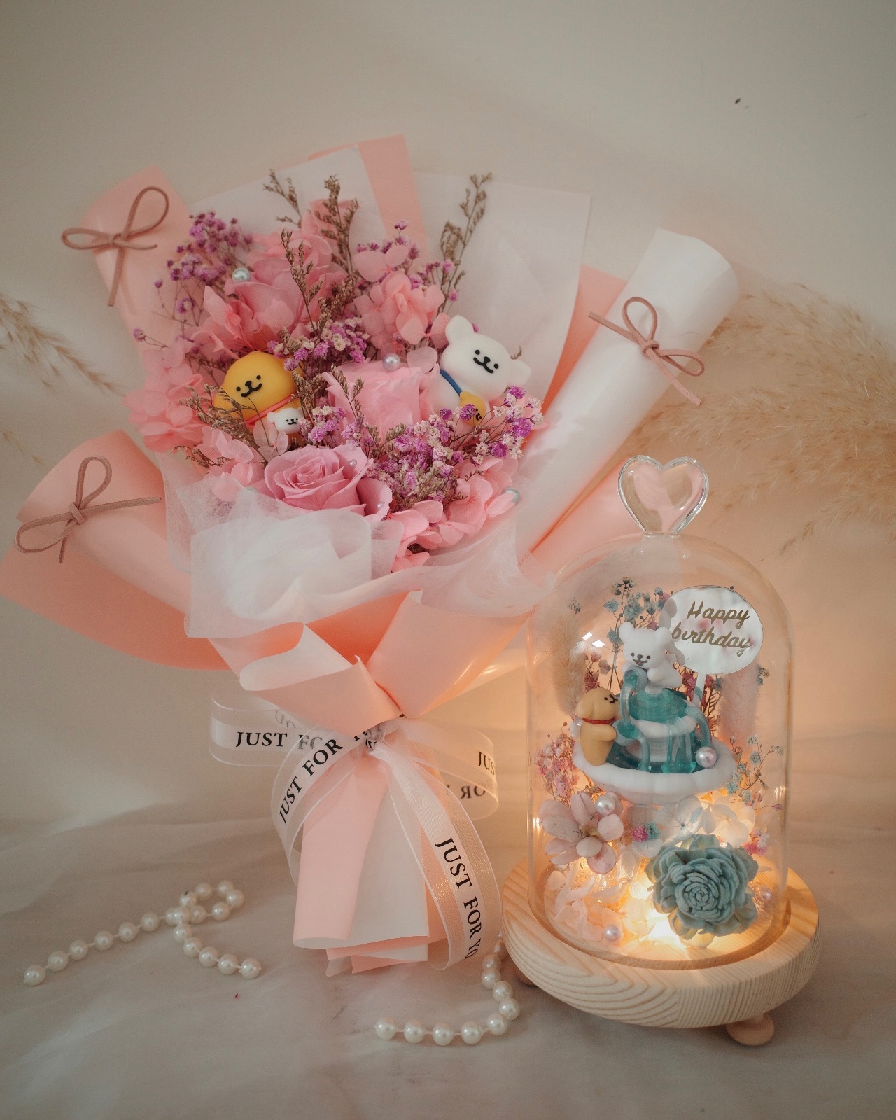 線條小狗6公分A級玫瑰花束