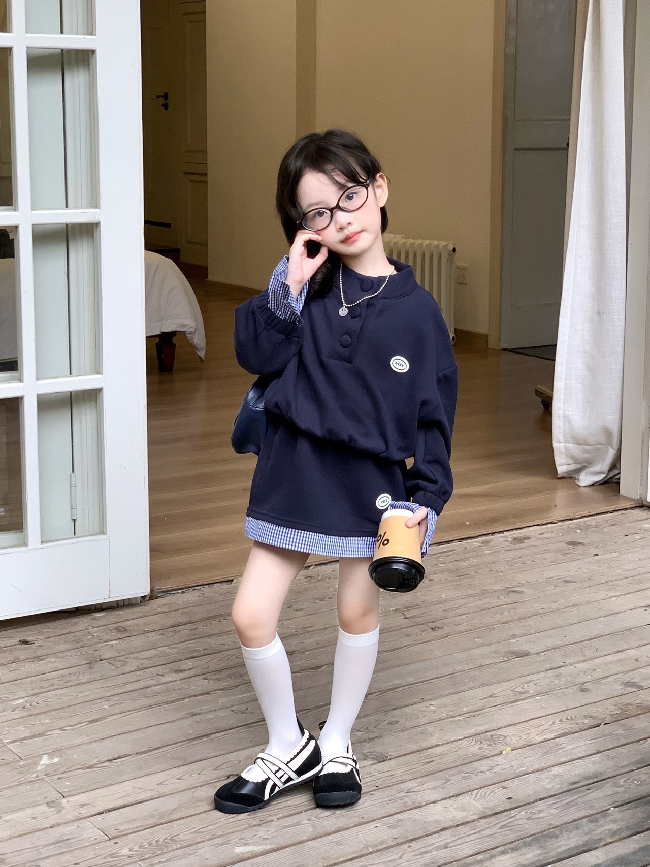 66.藍格紋套裝
