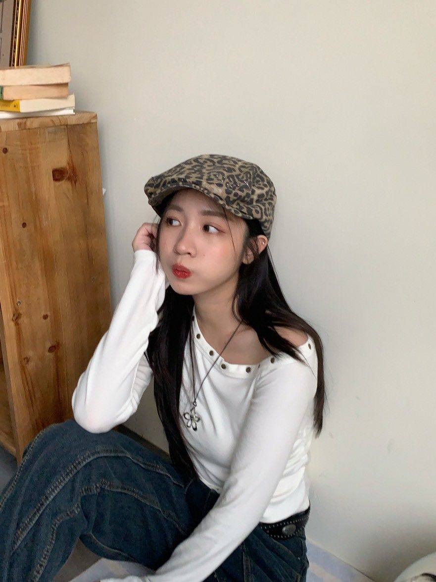 Velpro 現貨｜美式復古Y2K顯臉小豹紋帽 前進帽 時尚 辣妹 前進帽 鴨舌帽 貝雷帽