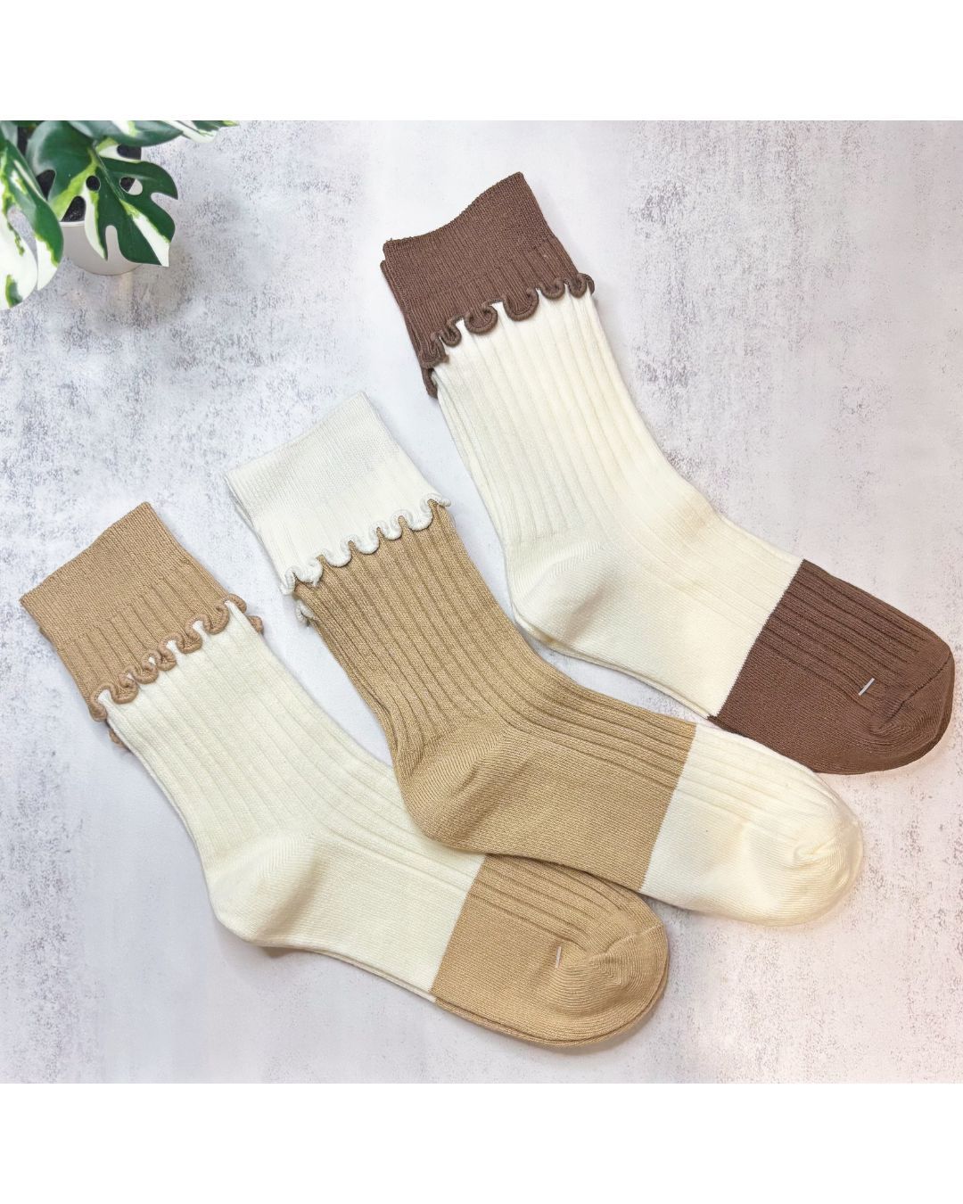 〈 Joyful〉奶油滾邊中筒襪