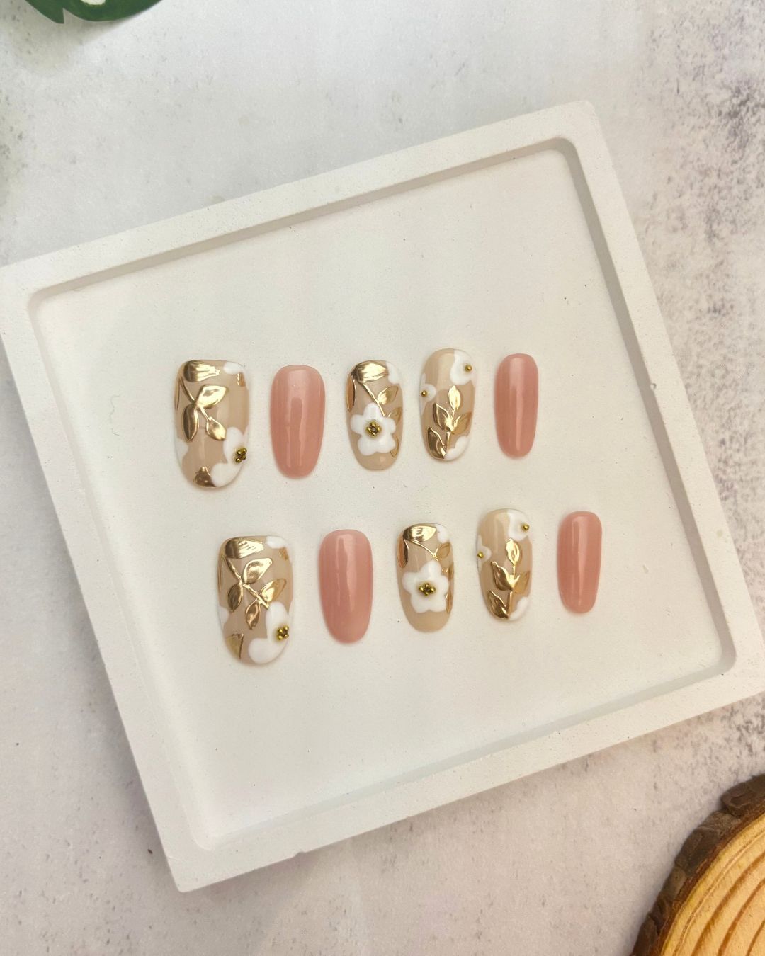 〈 漫工拾光〉金葉白花穿戴甲