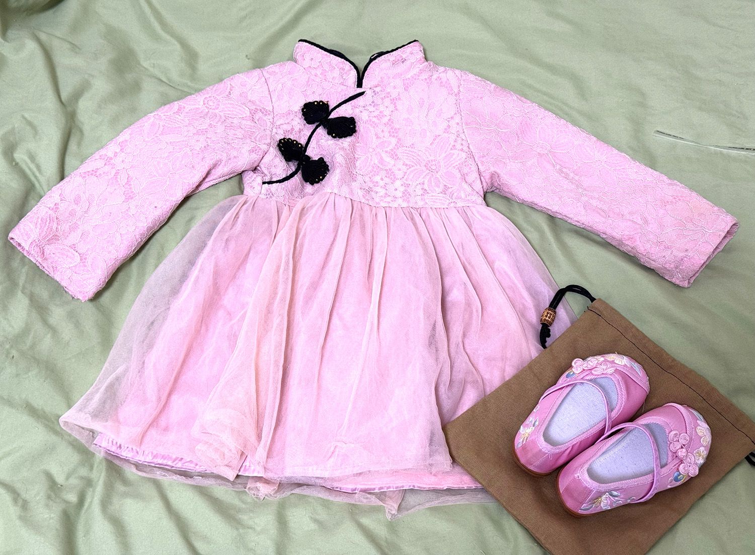 粉色喜氣90公分女寶春節戰袍（送粉色繡花鞋