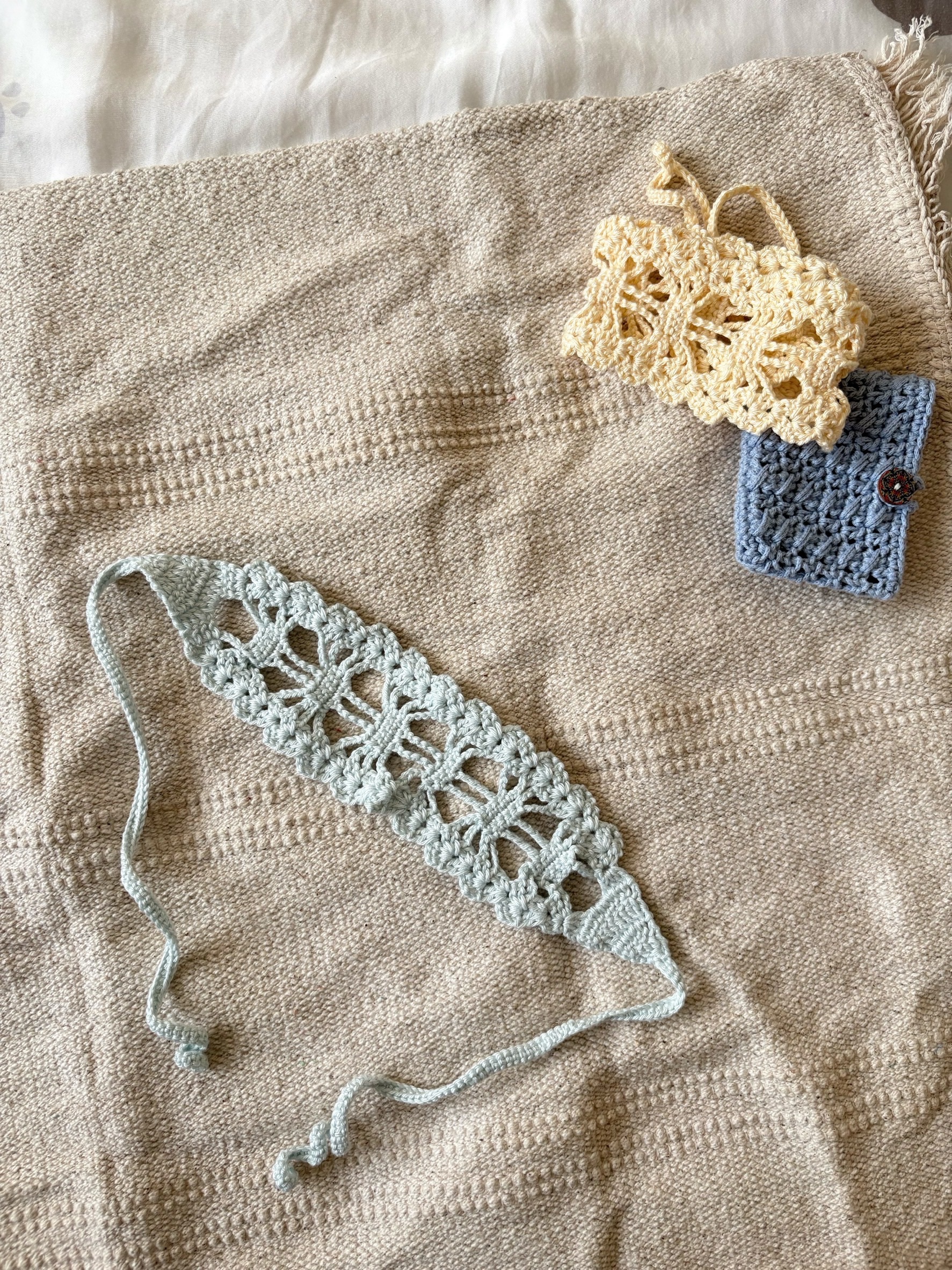 編織杏色/藍色髮帶 ❀