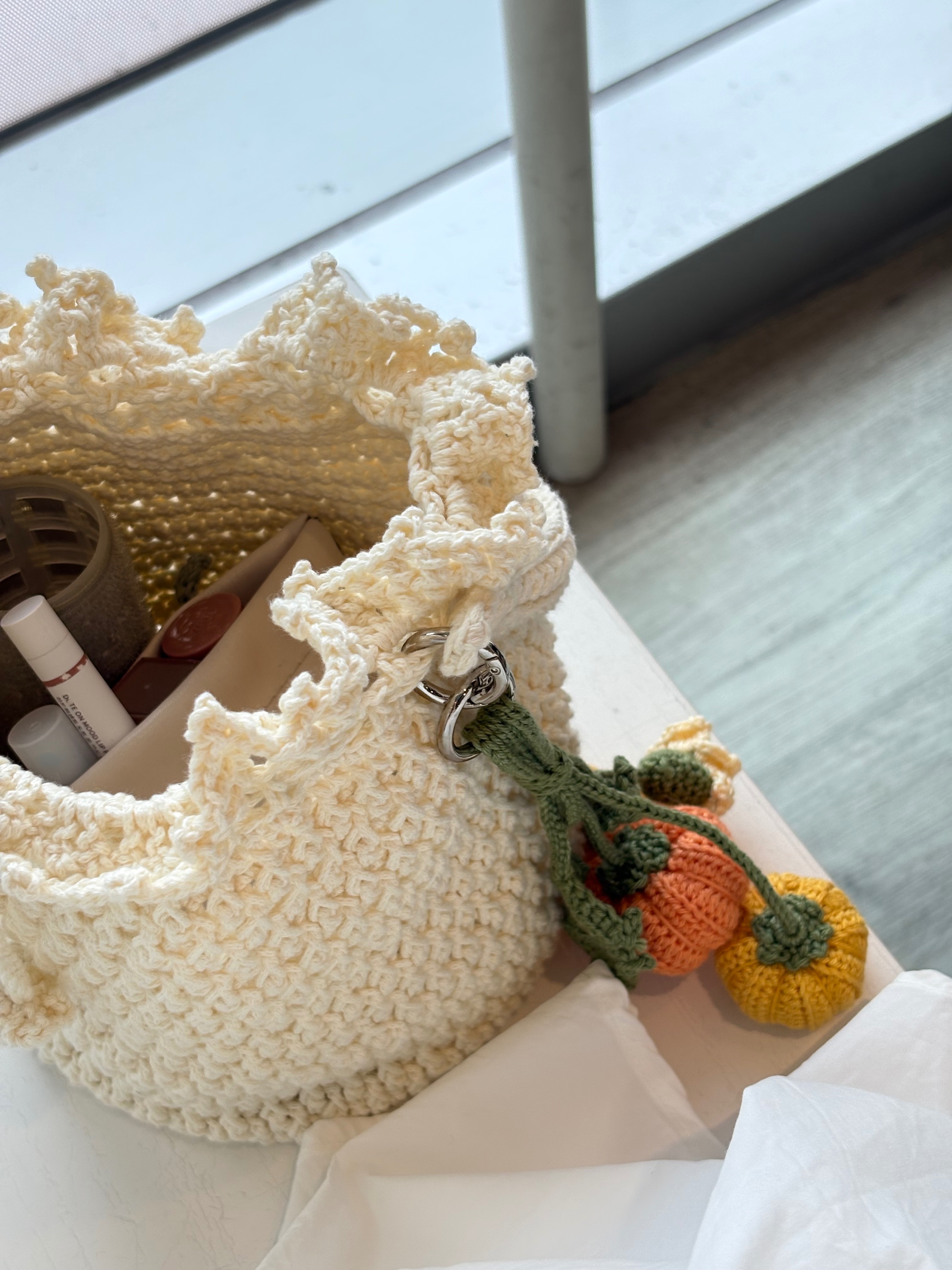 蓬鬆質感·杏白色🤍束口包