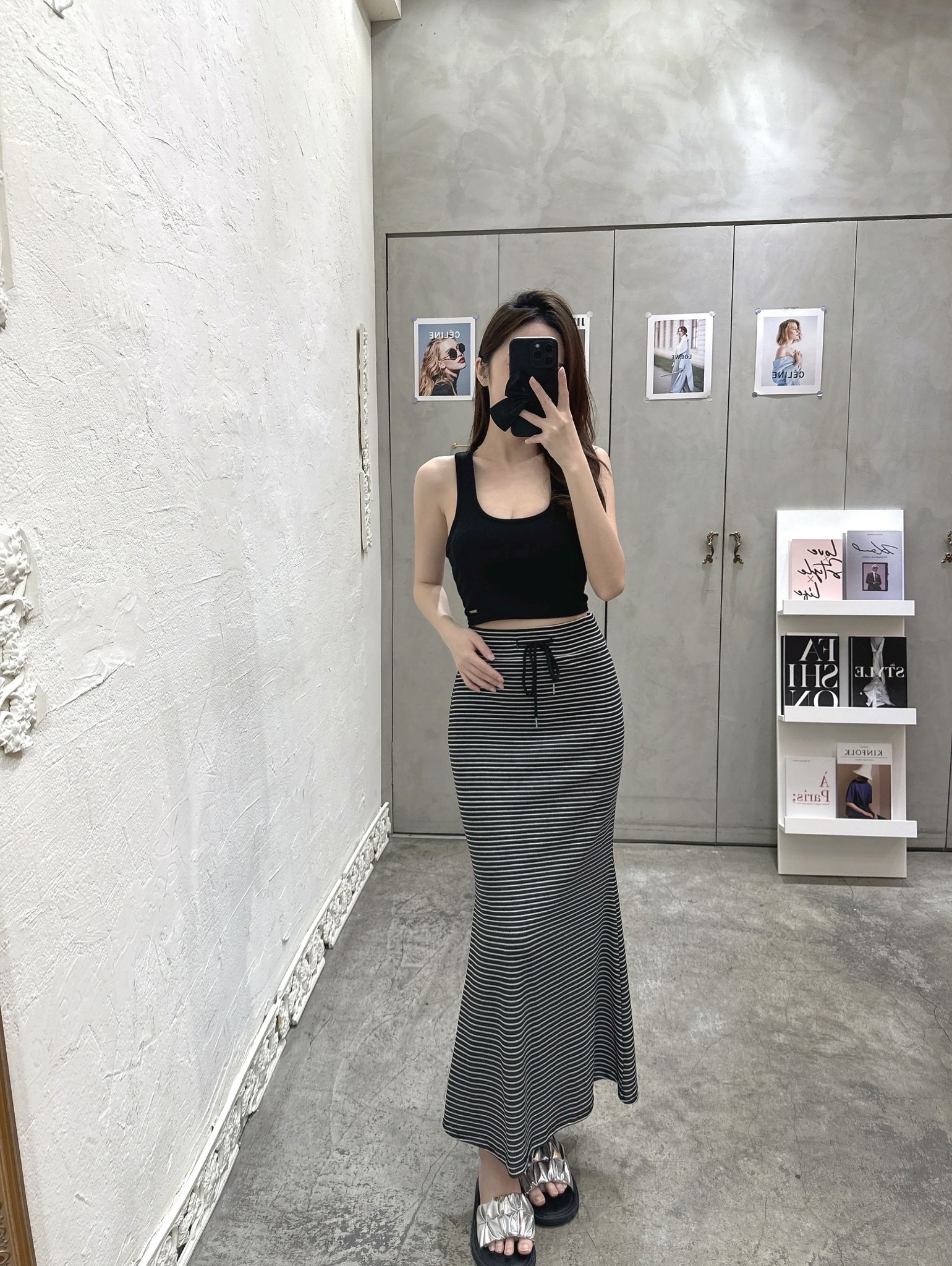 9468♡露背魚尾條紋長裙套裝