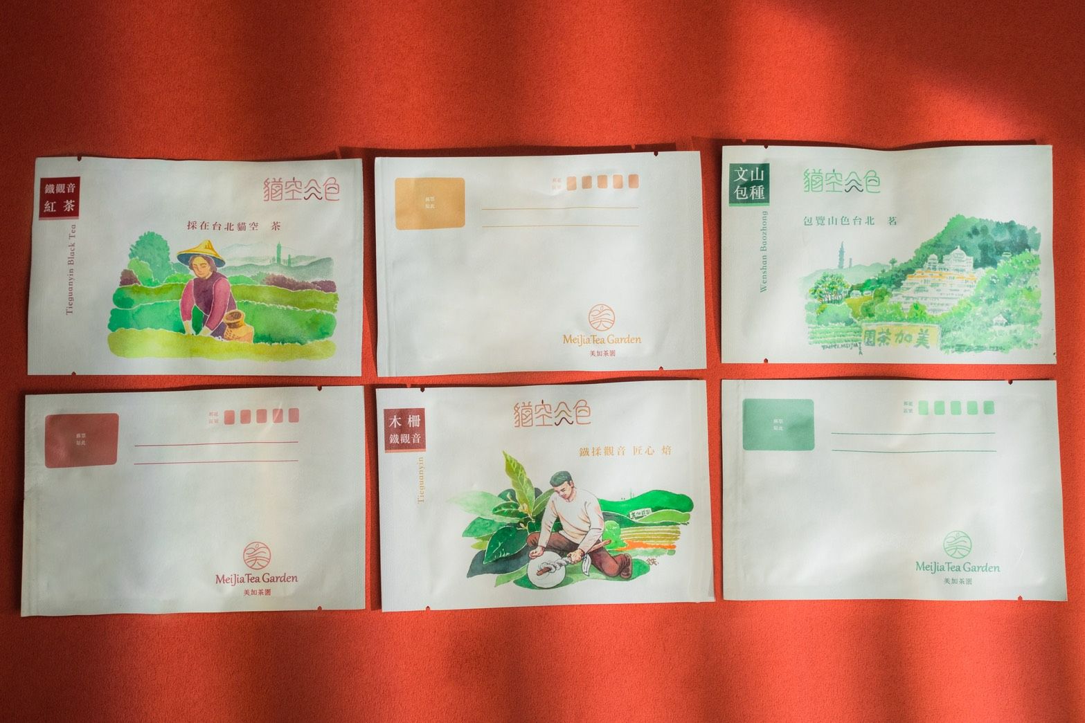 美加茶園  明信片茶包 木柵鐵觀音茶、鐵觀音紅茶、文山包種茶立體茶包  每封內含2包茶包