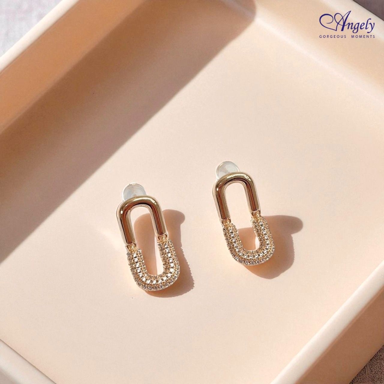 【Angely】金影微光 幾何造型耳環(享盒裝服務)|時尚 簡約 個性 生日禮物 情人禮物 女生禮物