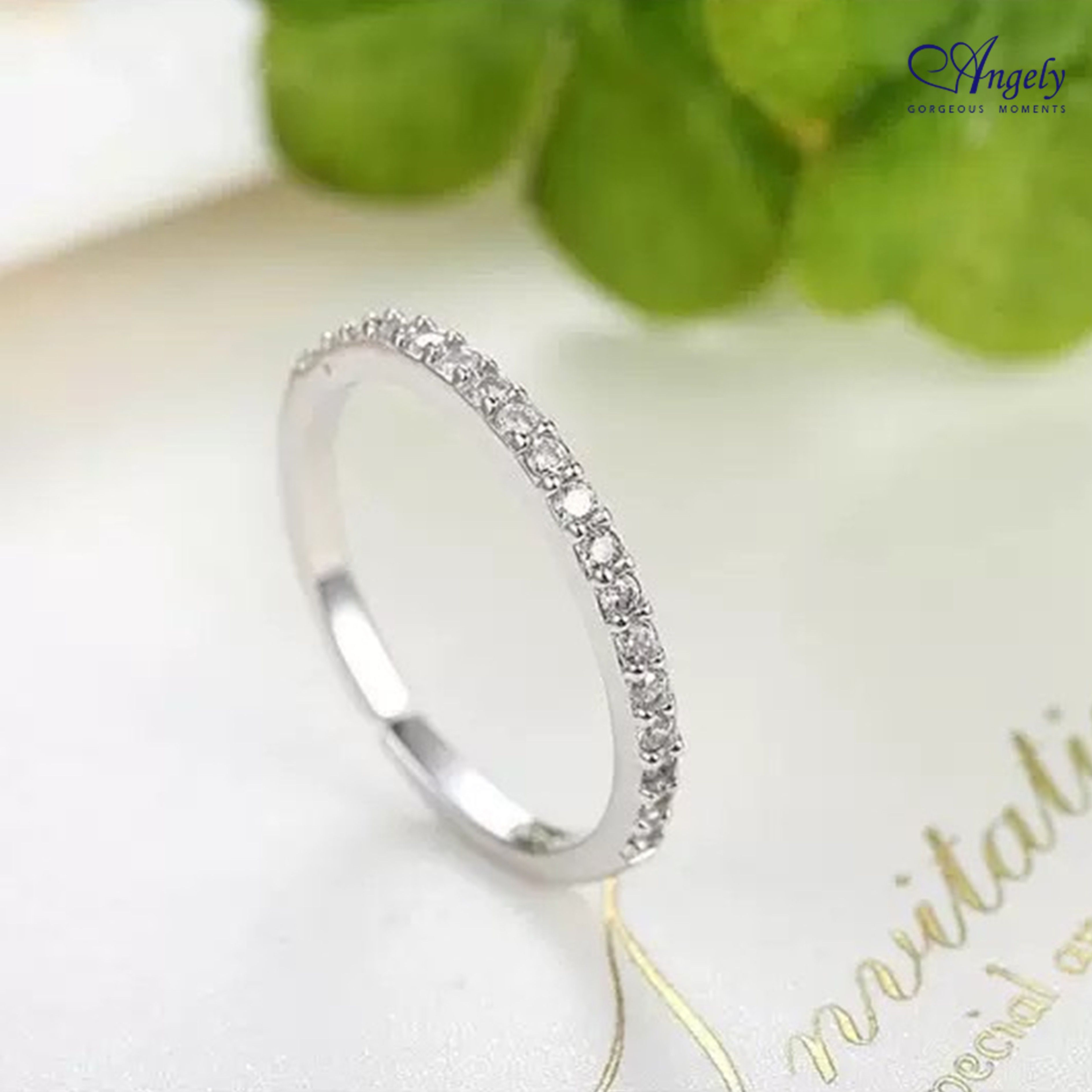 【Angely】『1+1精選組合 純銀戒指+拭銀布』恆願之線 純銀滿鑽線戒(享盒裝服務)|簡約 閃耀 細緻 生日禮物 情