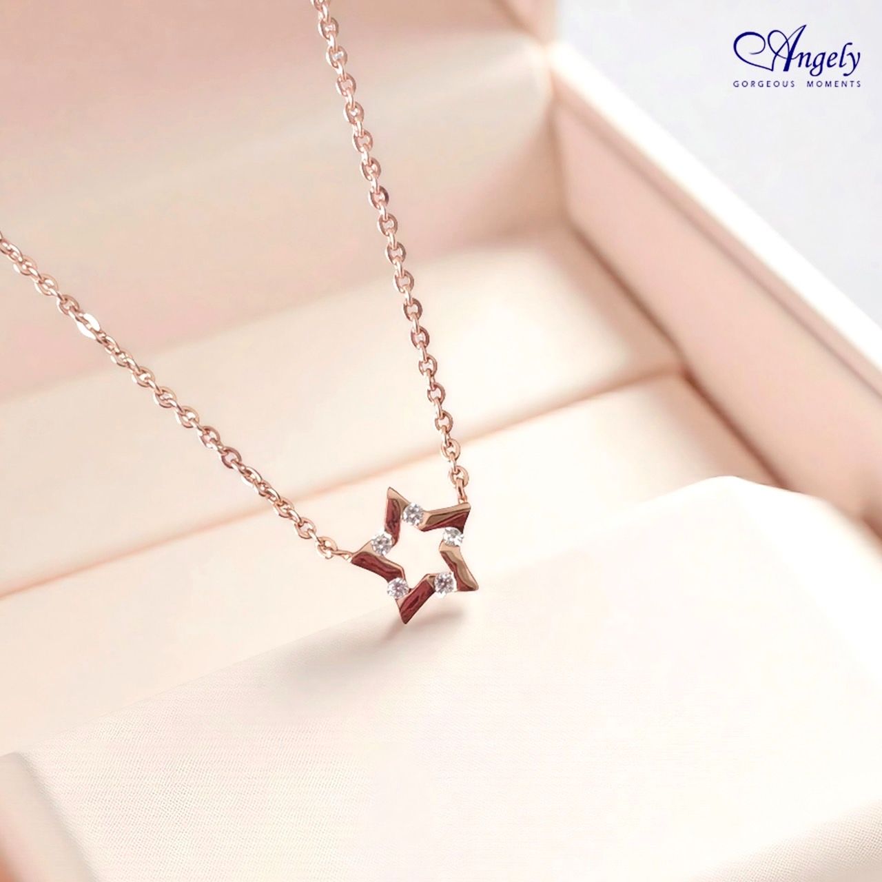 【Angely】鍍18K玫瑰金 閃耀鋯石星星項鍊(享盒裝服務)|願妳永遠閃閃發光 生日禮物 情人禮物 女生禮物