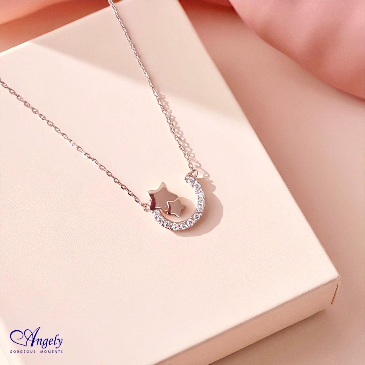 【Angely】鍍18K玫瑰金 雙星鋯石U型項鍊(享盒裝服務)|送給努力發光的妳 生日禮物 情人禮物 女生禮物 女友禮物