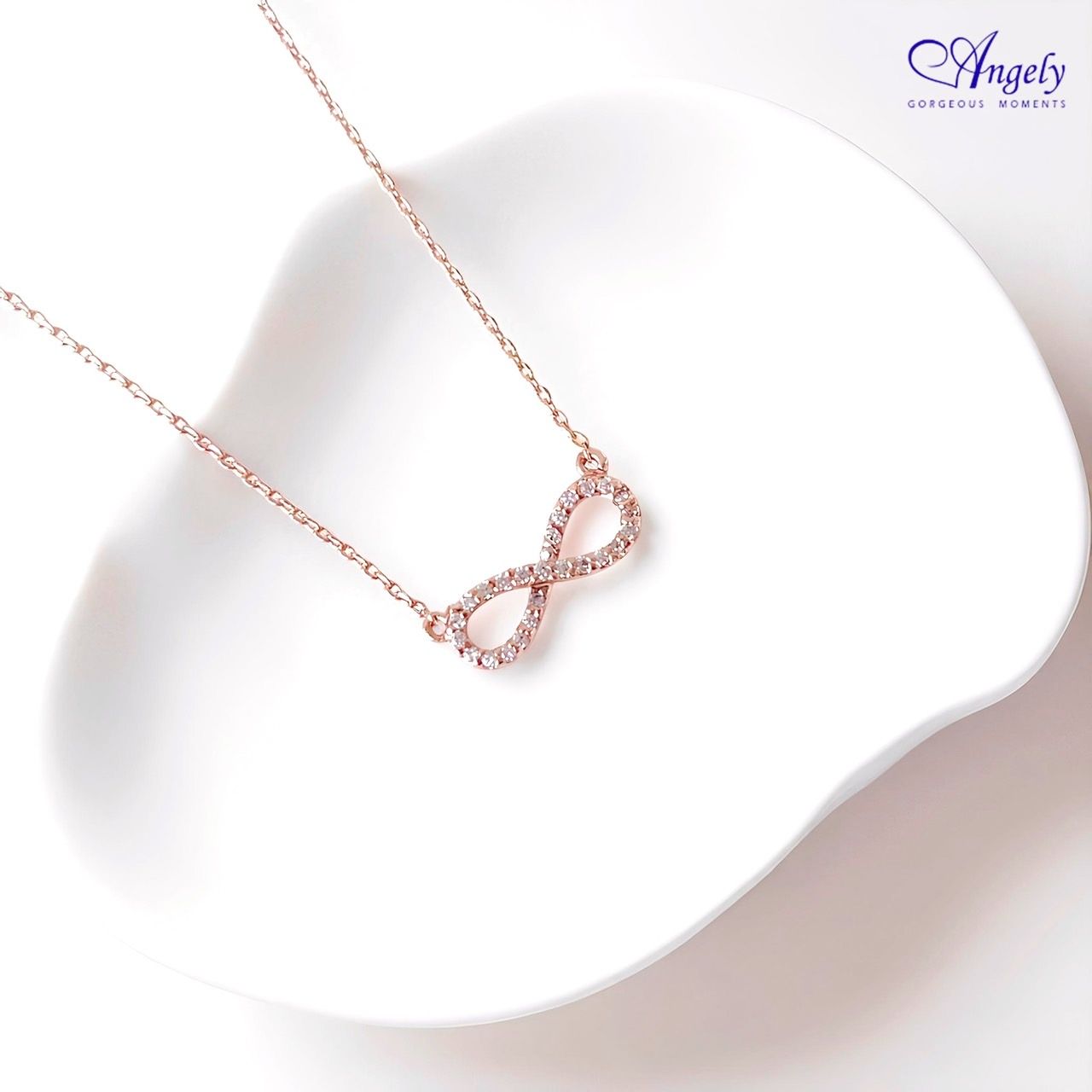 【Angely】鍍18K玫瑰金 精鑲鋯石無限項鍊(享盒裝服務)|生日禮物 情人禮物 女生禮物 女友禮物