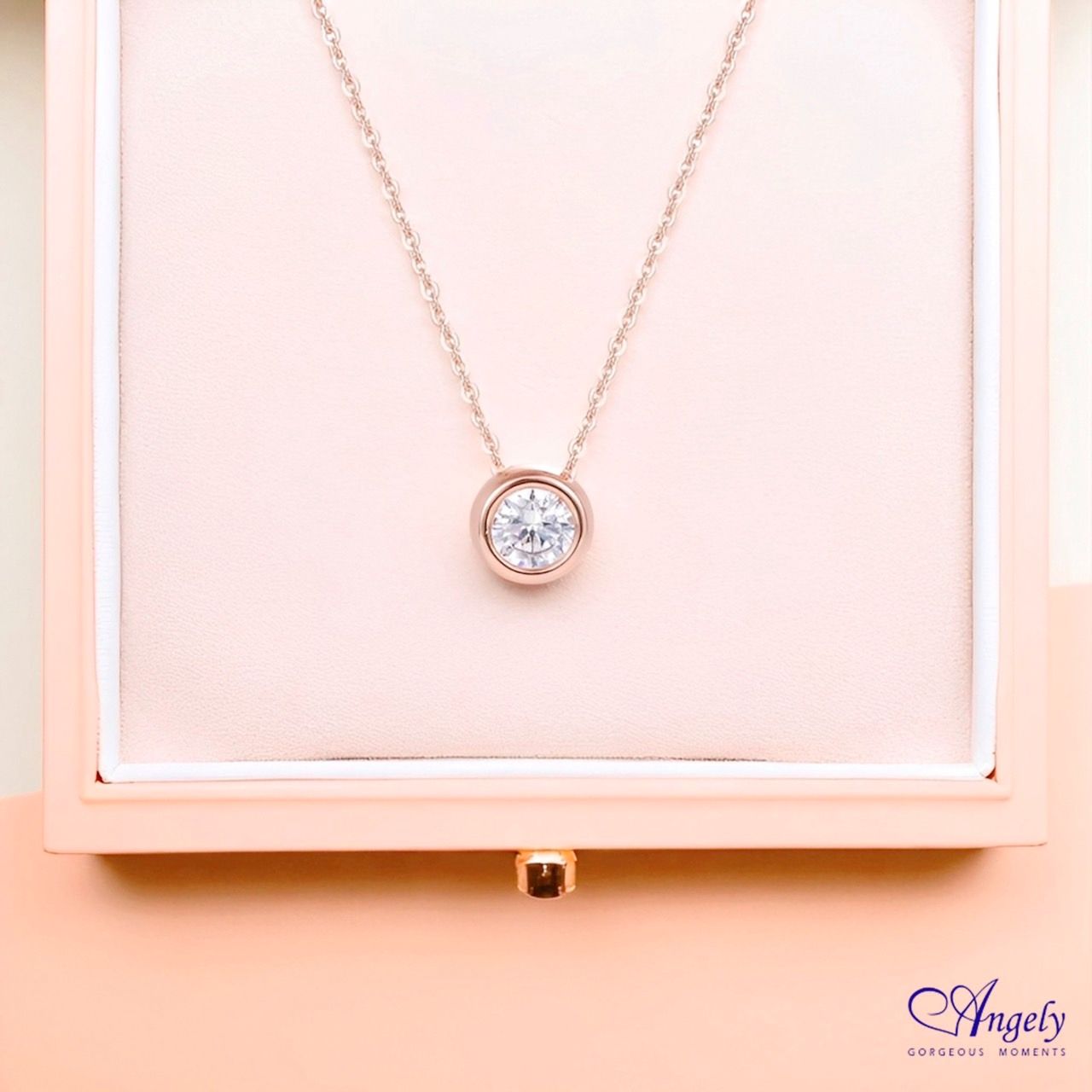 【Angely】心動瞬間 鈦鋼簡約真鑽項鍊(享盒裝服務)|生日禮物 情人禮物 女生禮物 女友禮物 10月壽星生日快樂