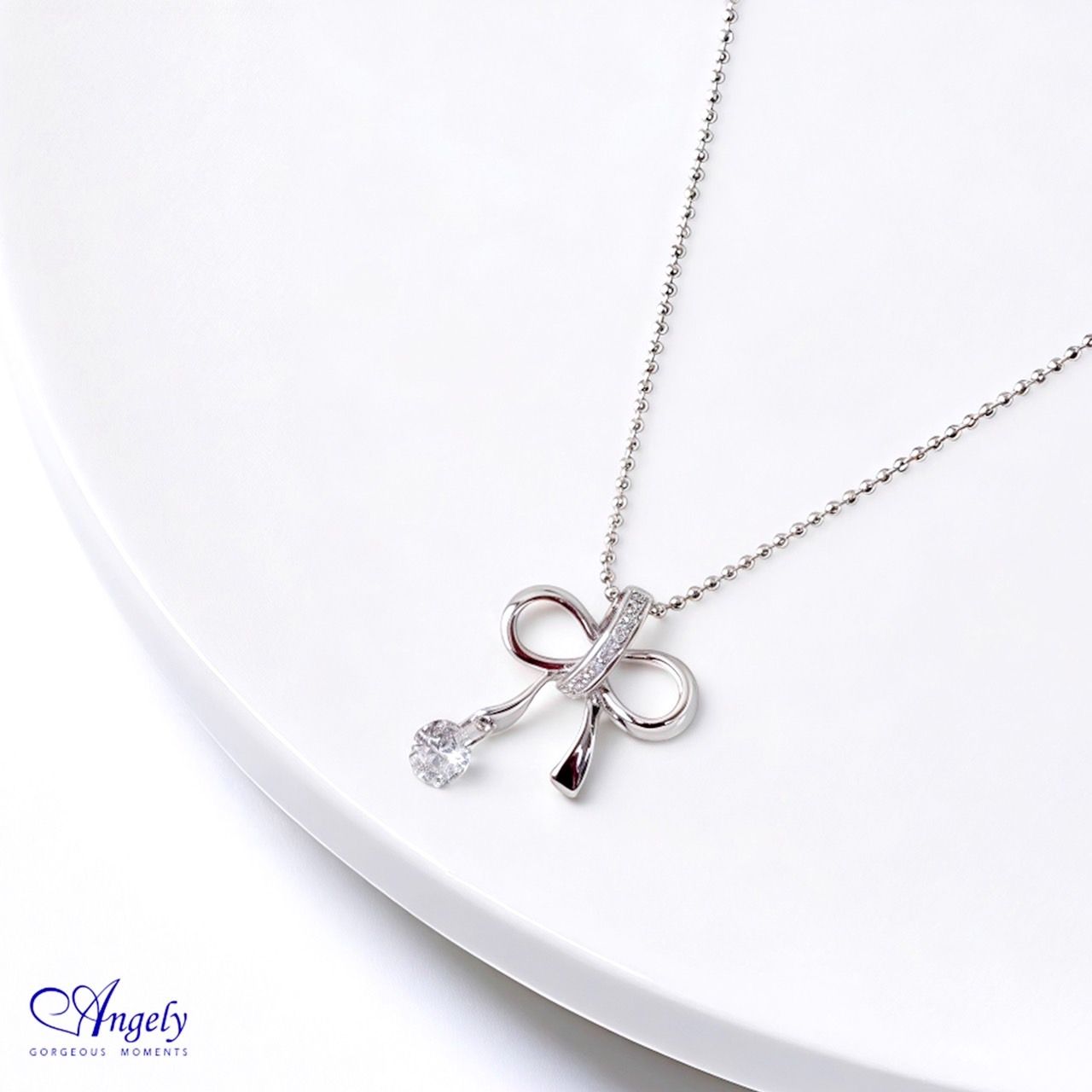 【Angely】蝴蝶結鋯石項鍊(享盒裝服務)|日常 百搭 甜美 生日禮物 情人禮物 女生禮物