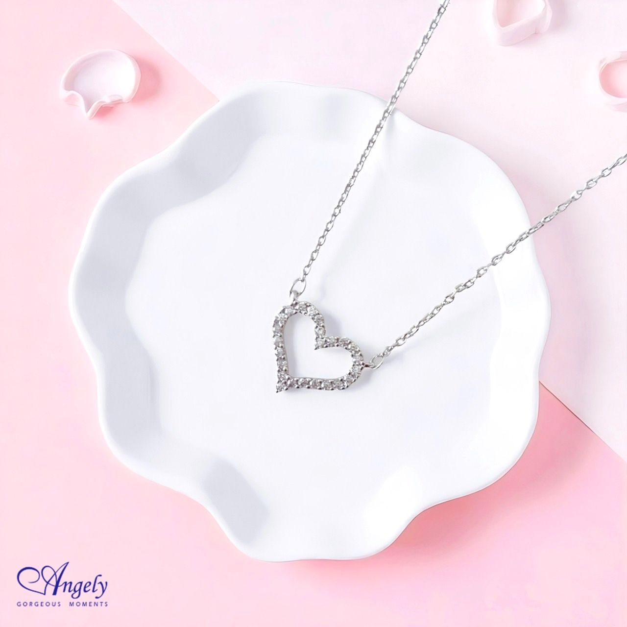 【Angely】簡約鋯石愛心項鍊(享盒裝服務)|氣質 甜美 日常 生日禮物 情人禮物 女生禮物 女友禮物