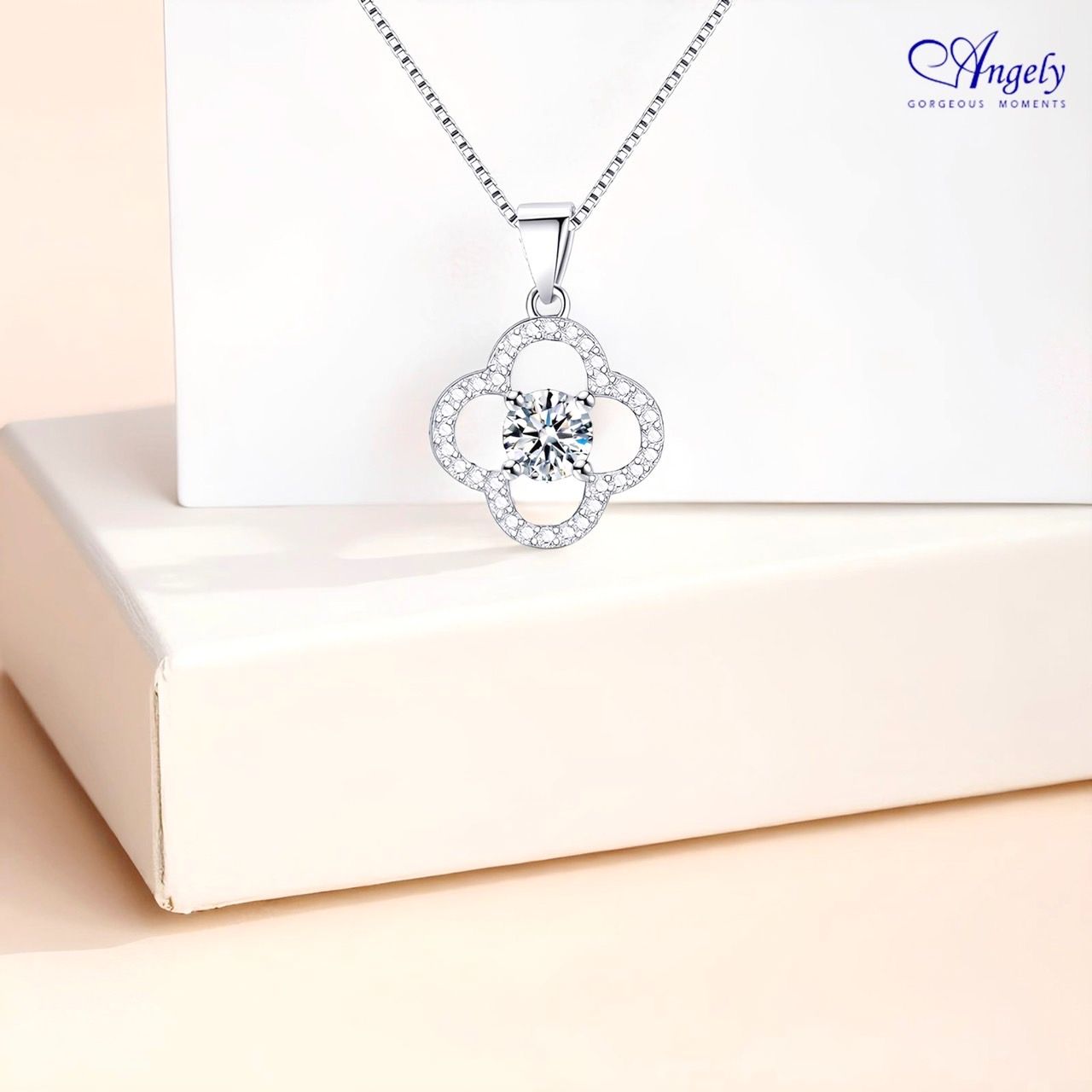 【Angely】『1+1 週年慶限定獨家組合』精鑲鋯石 閃耀幸運草項鍊&耳環套組(享盒裝服務)|針式耳環 夾式耳環