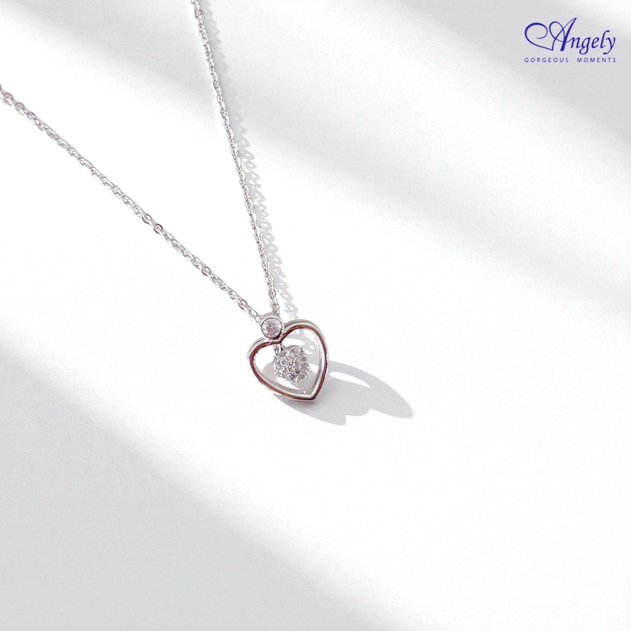 【Angely】閃耀真心・簍空愛心鋯石項鍊（享盒裝服務）｜ 可愛 百搭 生日禮物 情人禮物 女生禮物 職場穿搭