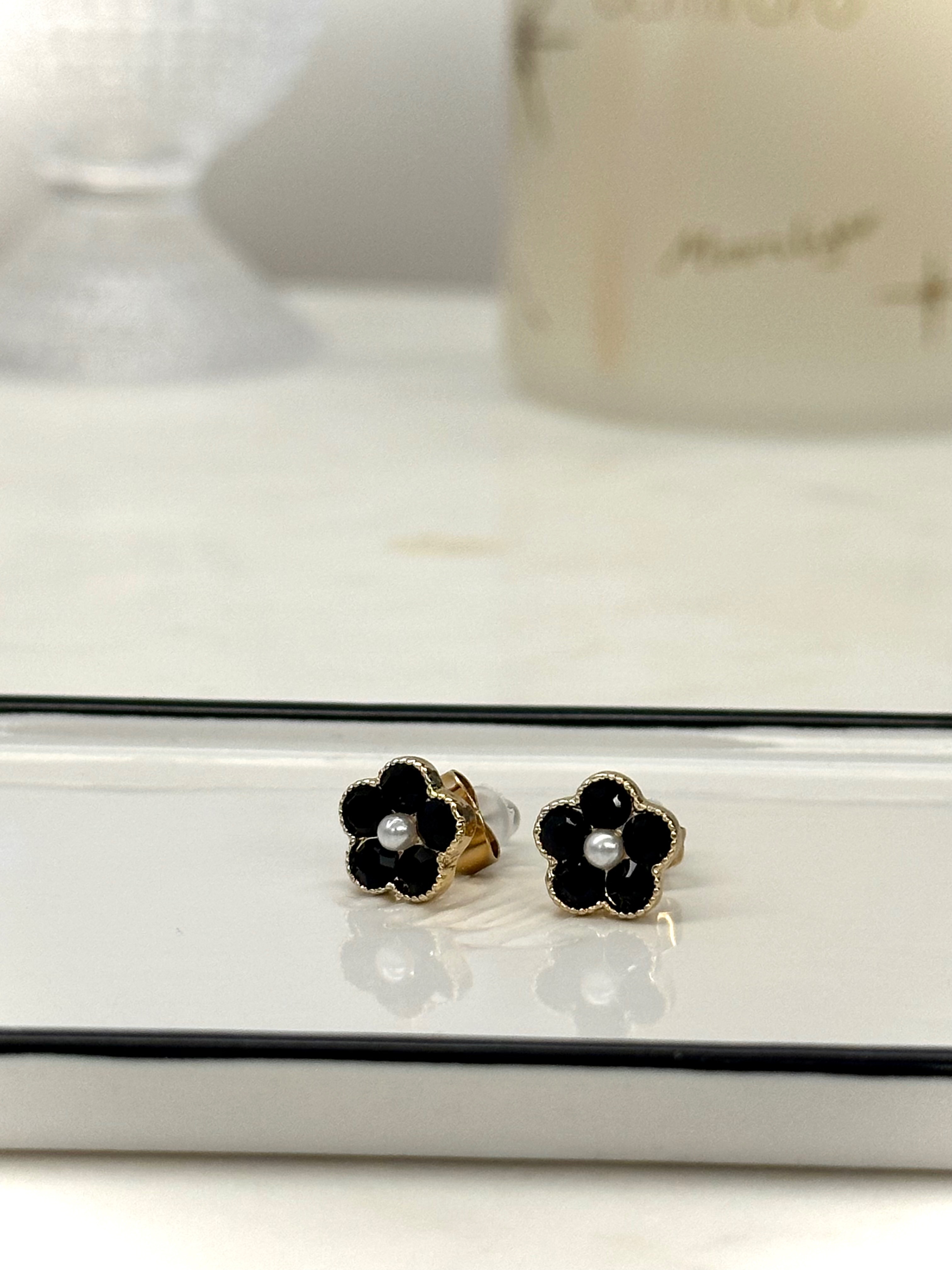 復古小花 耳針式耳環一對