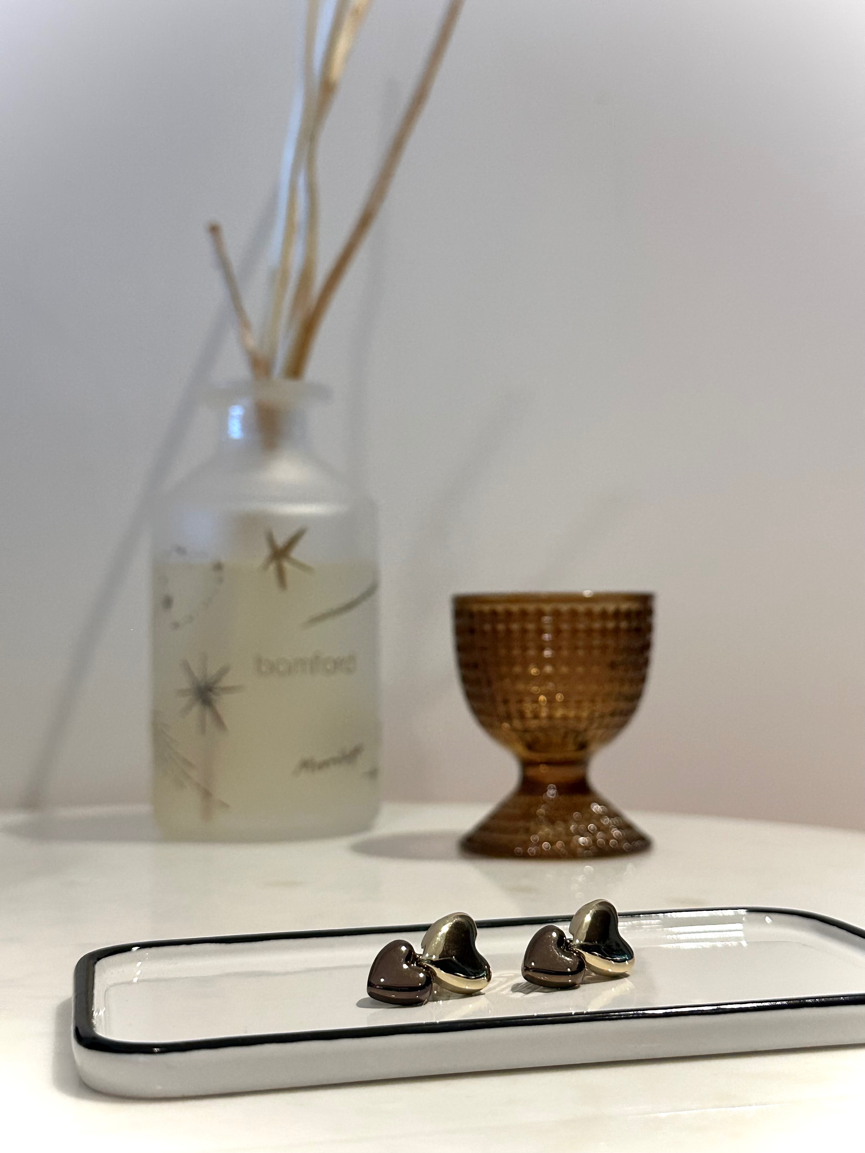 巧克雙心 耳針式耳環一對